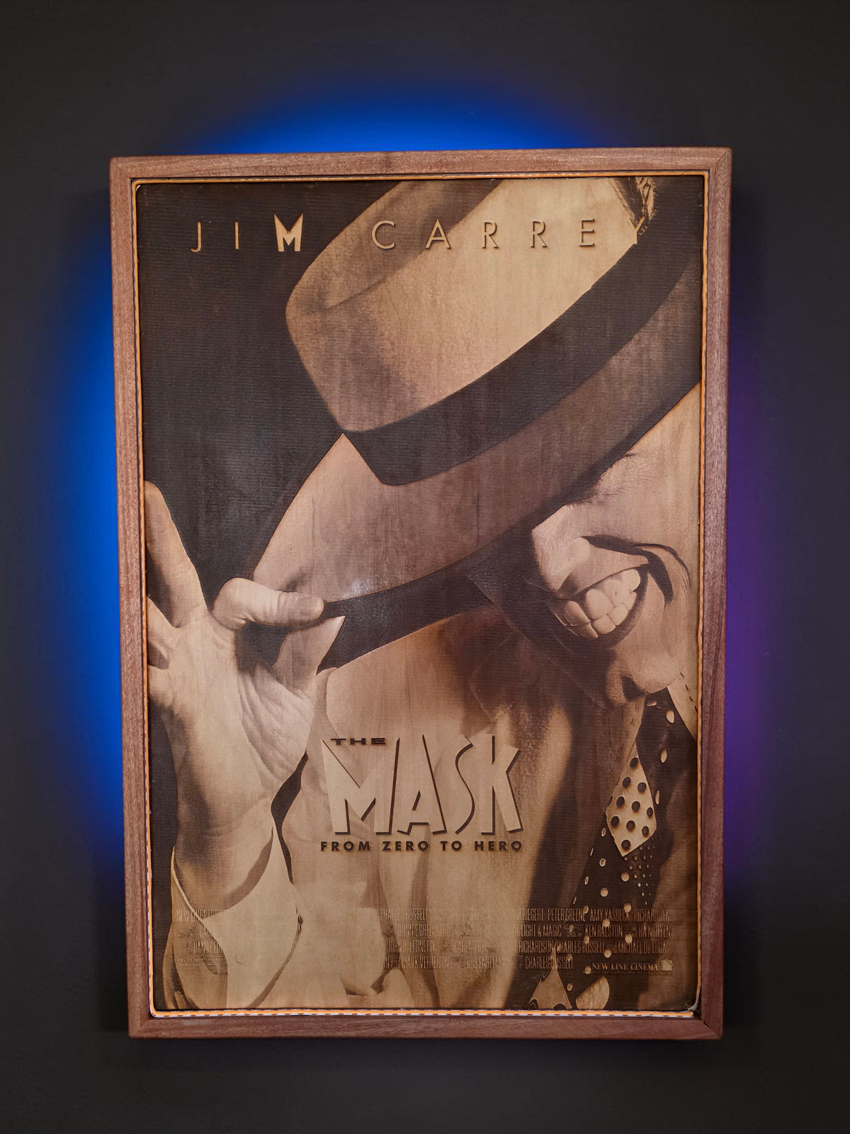 The Mask Movie Poster LED Wall Art | Backlit Wood Sign with RGB Frame | 30x20 Illuminated 90s Comedy Decor
