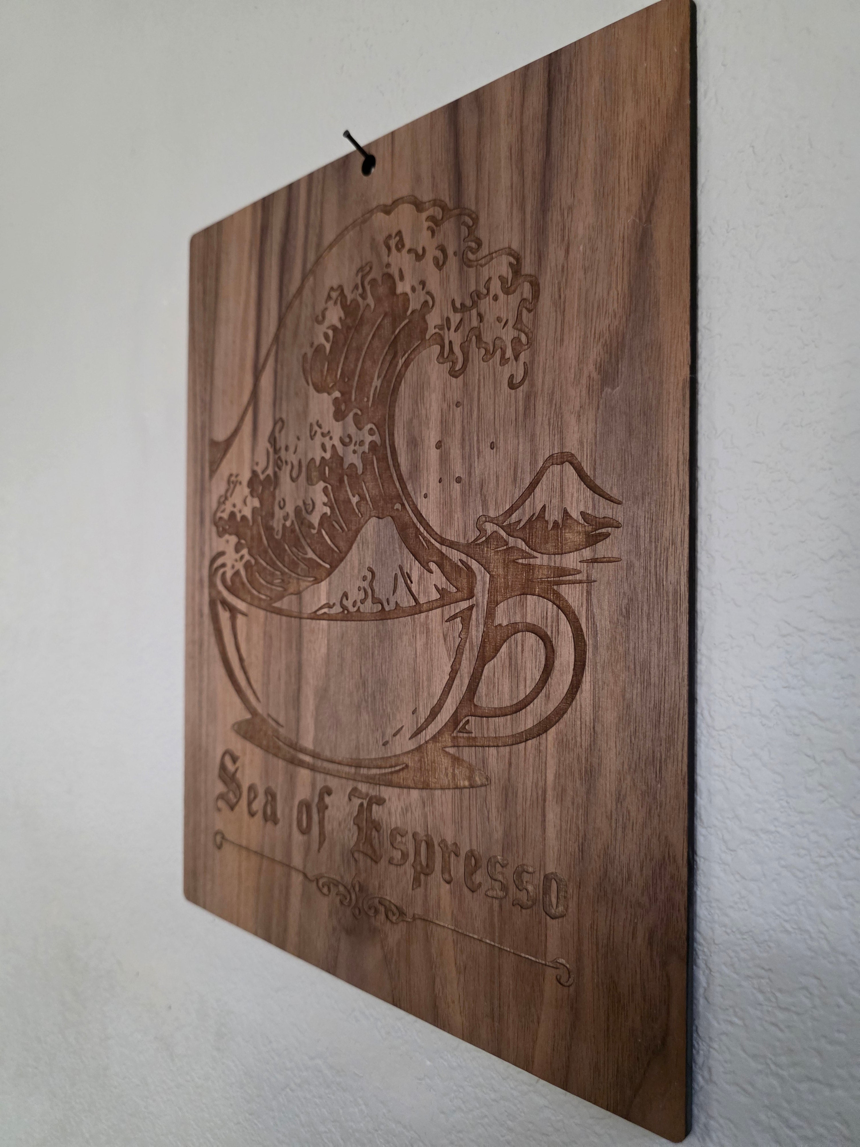 Sea of Espresso – 11" x 17" Engraved Walnut Coffee Wall Art