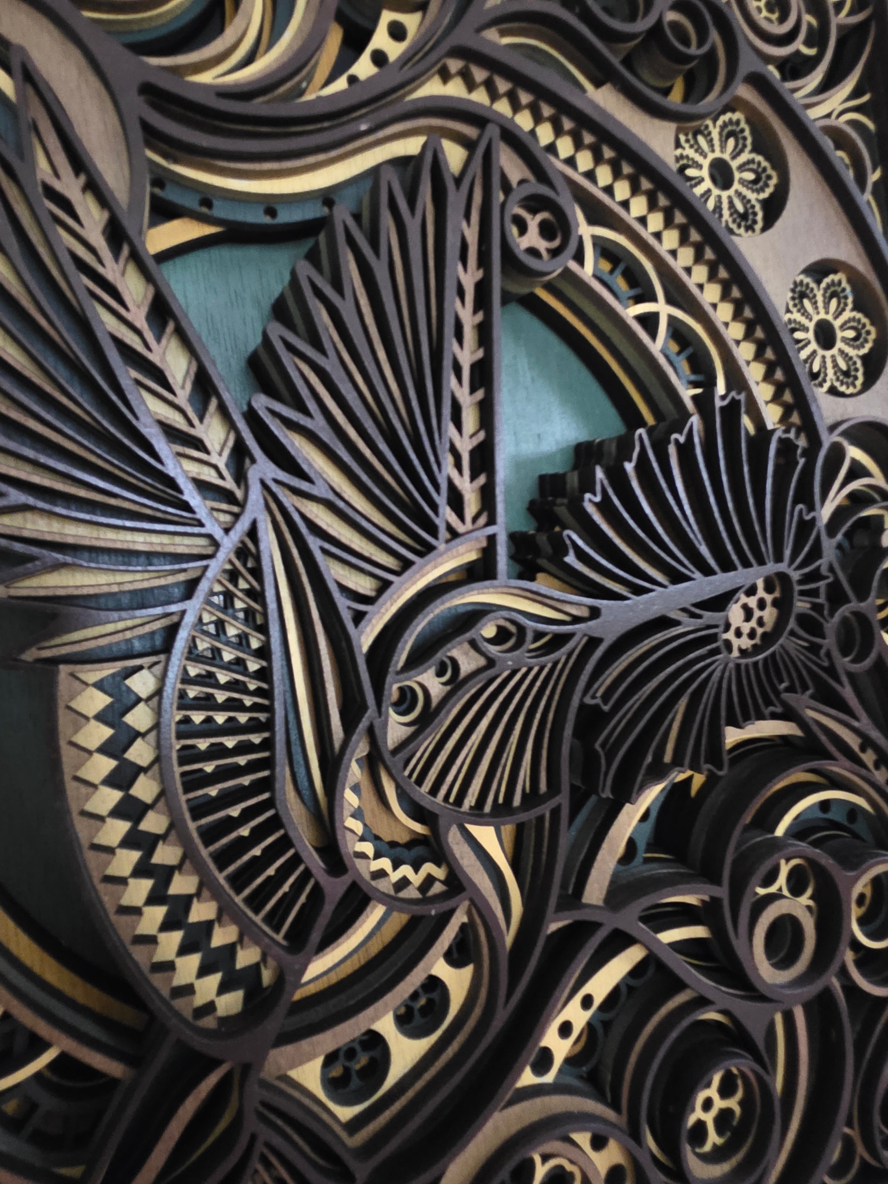 Hummingbird Mandala Layered Wood Wall Art
