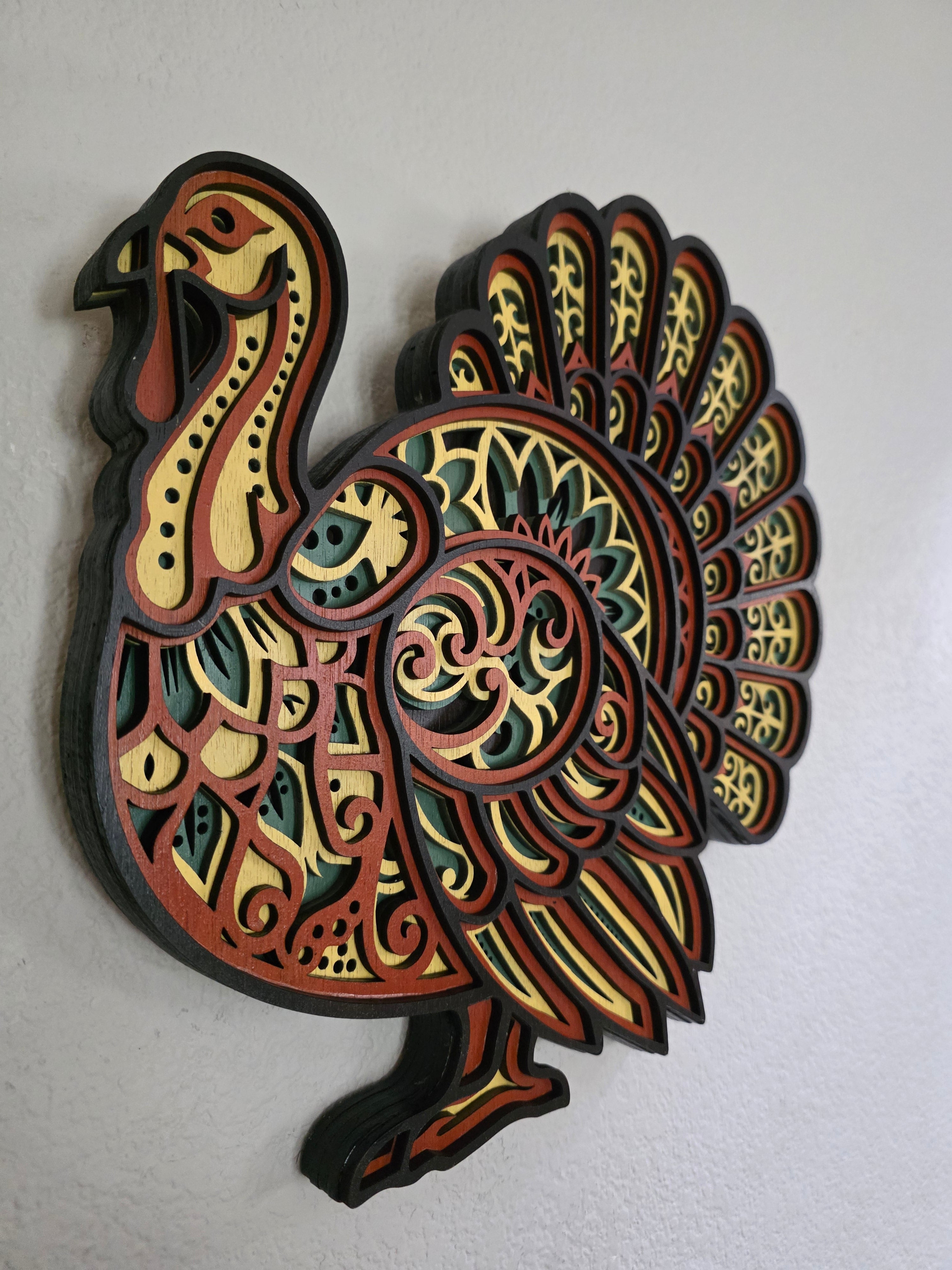 Mandala Turkey Wood Wall Art – Layered Thanksgiving Decor