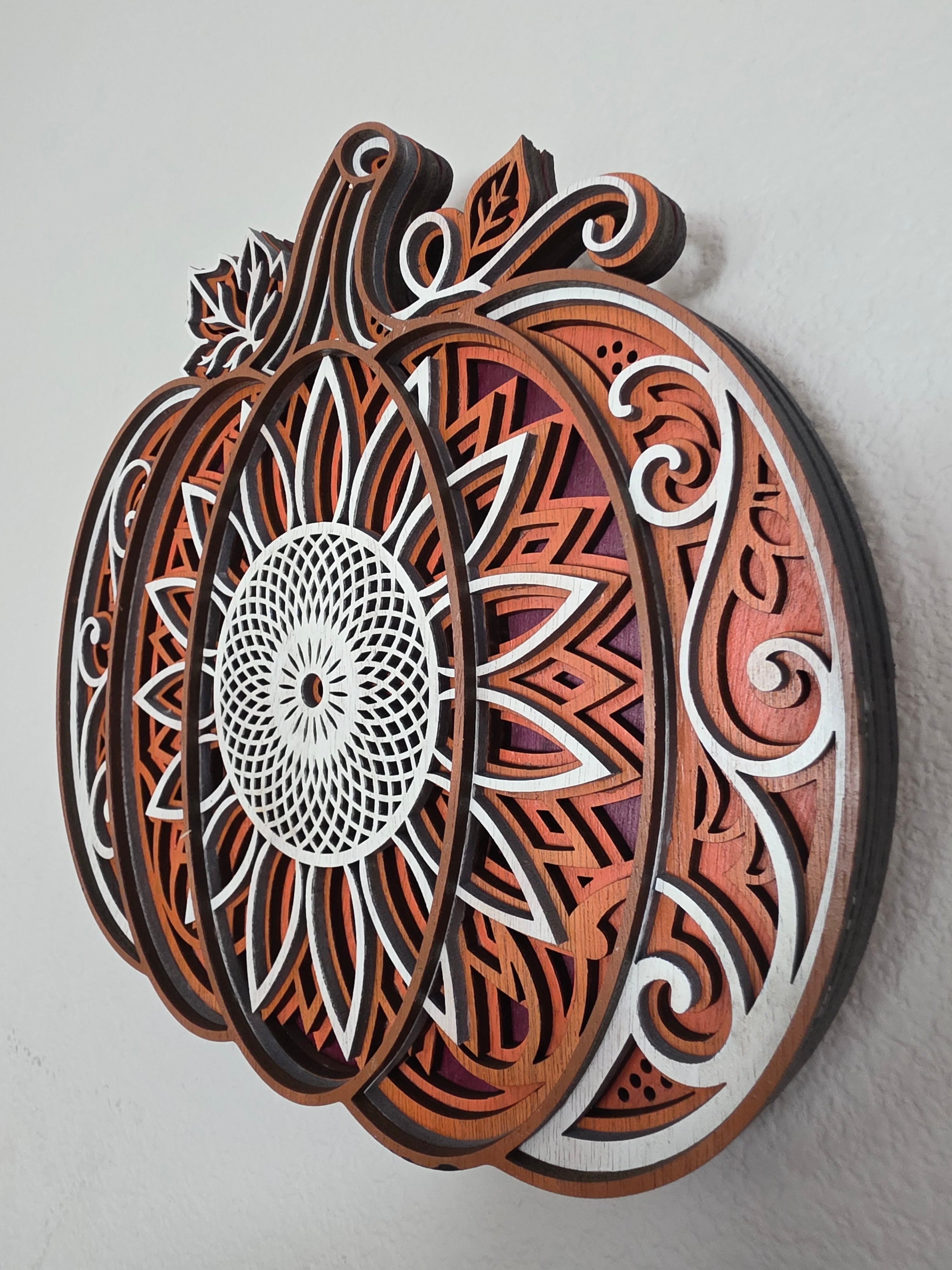 Mandala Pumpkin Layered Wood Wall Art – Fall Décor
