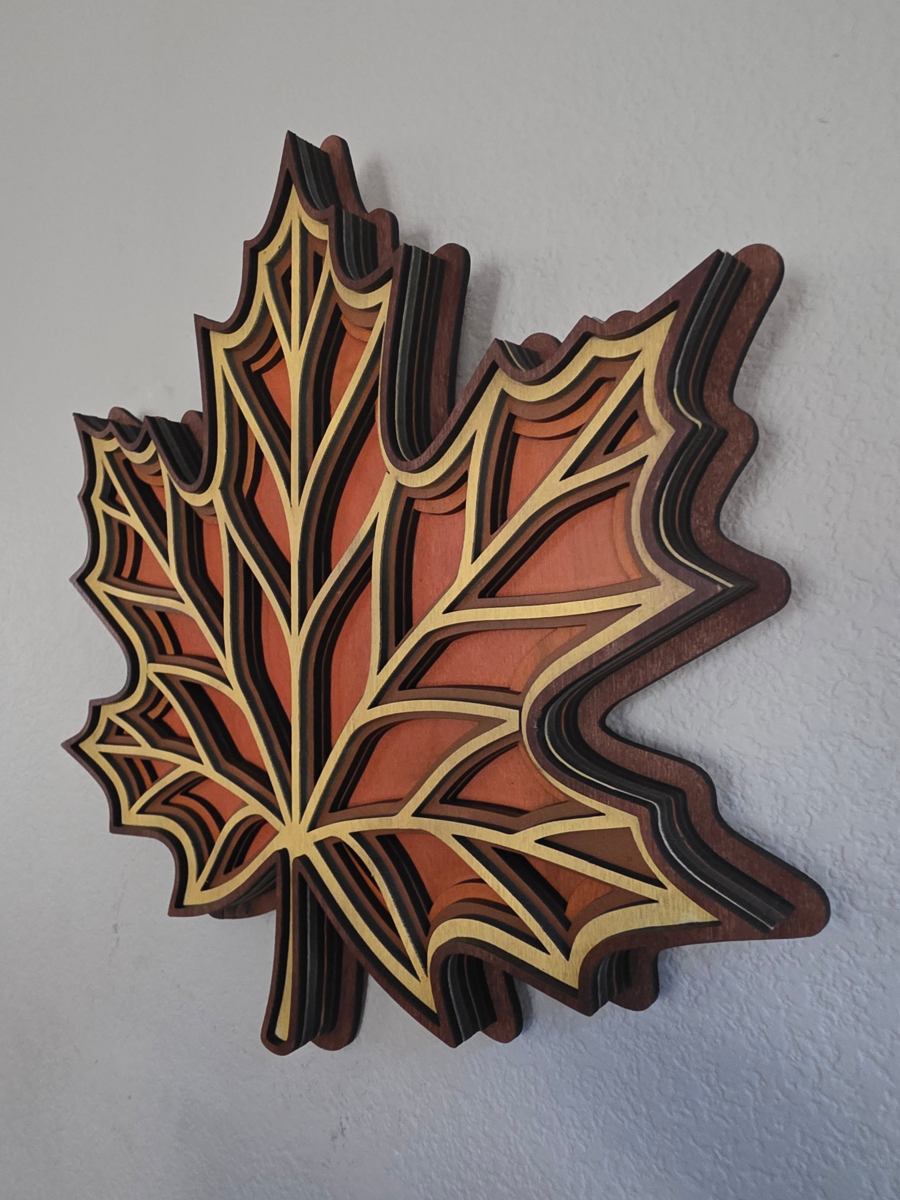 Sunburst Maple Leaf Mandala Layered Wood Wall Art – Fall Décor