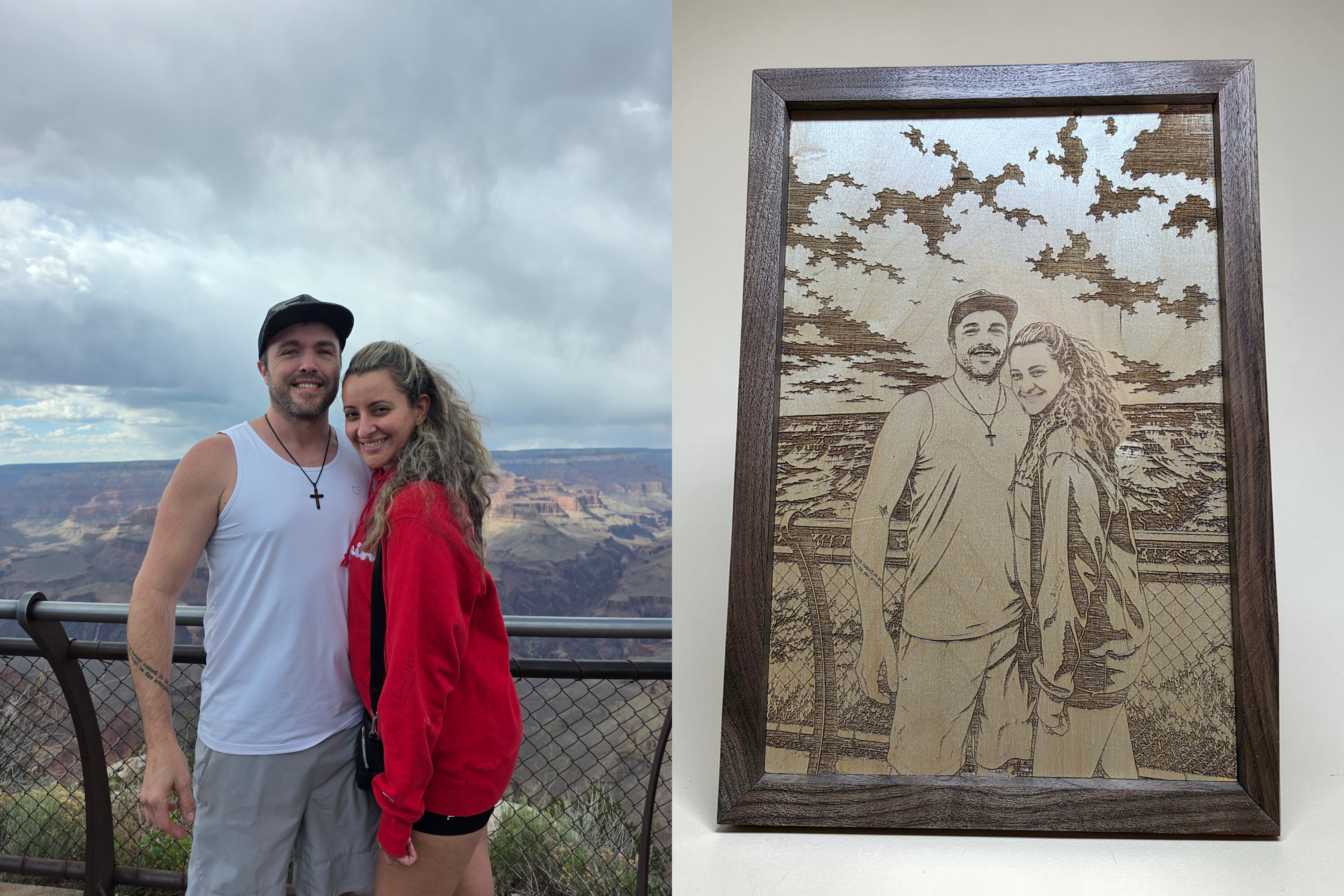 Custom Engraved Photo Portrait on Maple/Birch with Solid Walnut/Mahogany Frame