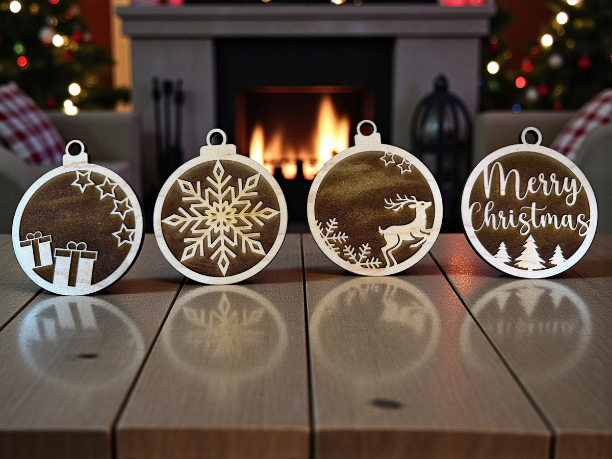 🎄 Holiday Cheer Premium Maple Ornament Set (Set of 4)