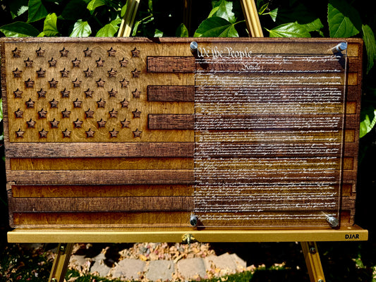 24" Laser-Engraved Birch USA with the Constitution Preamble on 1/4" Acrylic Stand-Off