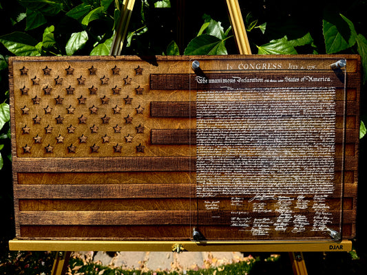 24" Laser-Engraved Birch USA with the Declaration of Independence on 1/4" Acrylic Stand-Off
