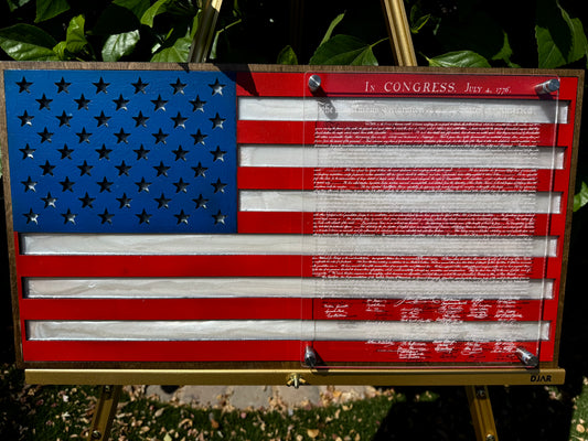 24" Patriotic Birch USA Wall Art with Epoxy Resin Inlay & Declaration of Independence on Acrylic