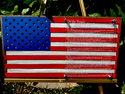 24" Patriotic Birch USA Wall Art with Epoxy Resin Inlay & Constitution Preamble on Acrylic