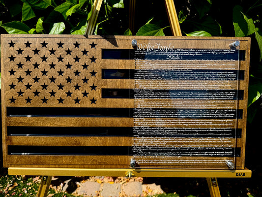24" Laser-Engraved Birch USA with Black Epoxy Inlay & Constitution Preamble on Acrylic