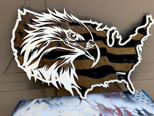 30" Tri-Layer Birch Wood USA Wall Art with Ivory Painted Bald Eagle Cutout & Epoxy Resin Inlay – Patriotic Wooden Decor (Copy)