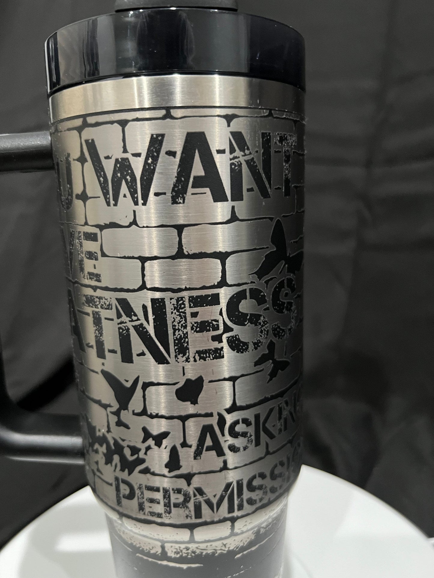 V1 Custom Street Art BANKSY Engraved 30oz Black Stanley Quencher H20 Flowstate Tumbler With Text