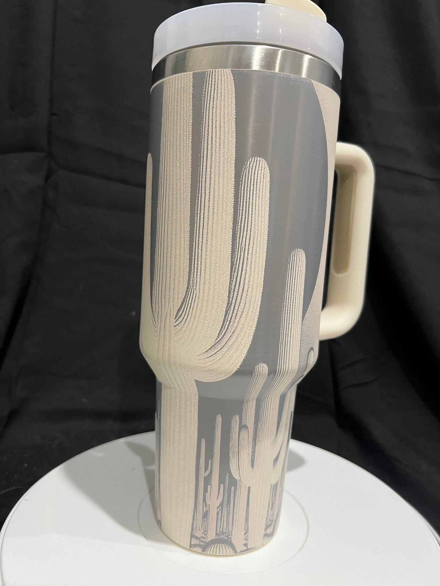 Cactus Arizona Cacti Laser Engraved 40oz Cream Tumbler with Handle, FREE SHIPPING!
