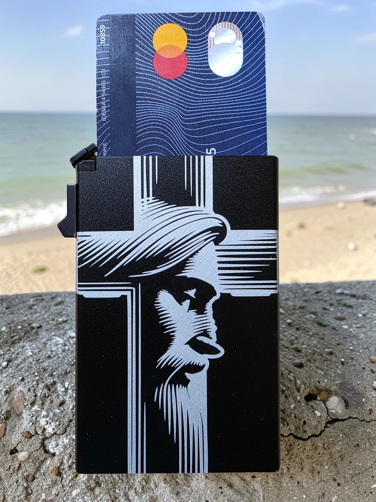 3D Jesus Cross Engraved Powder Coated Aluminum Metal Wallet – Double-Sided 5 Card Holder