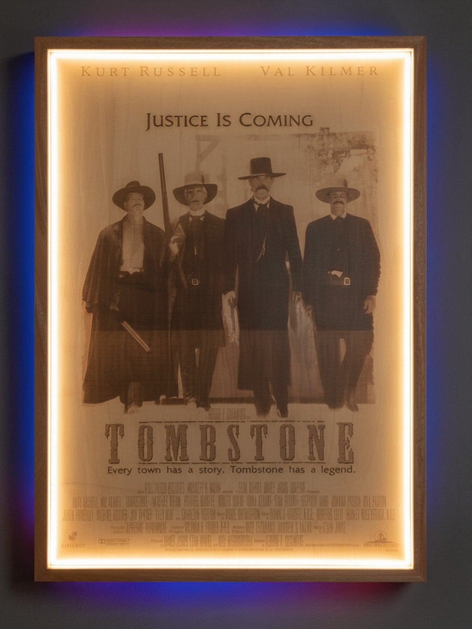 Tombstone Movie Poster LED Wall Art | Backlit Wood Sign with RGB Frame | 30x20 Illuminated Western Movie Decor