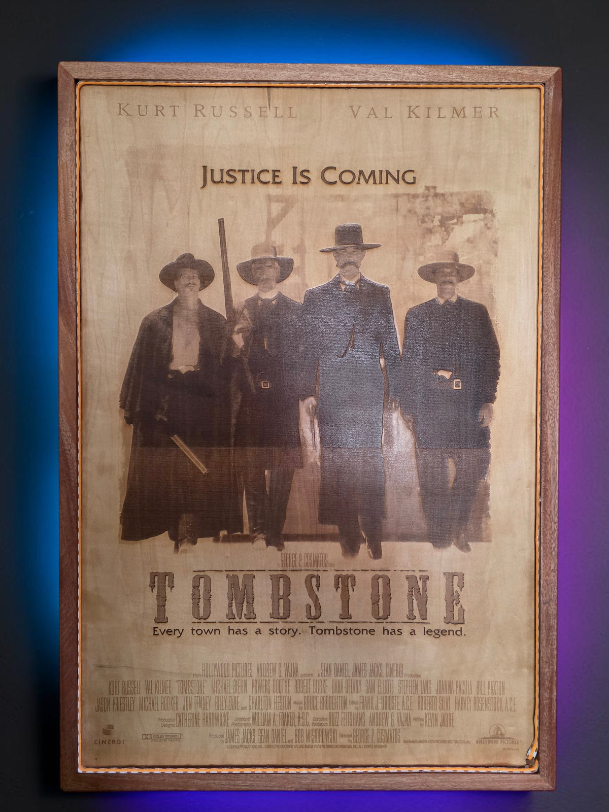 Tombstone Movie Poster LED Wall Art | Backlit Wood Sign with RGB Frame | 30x20 Illuminated Western Movie Decor