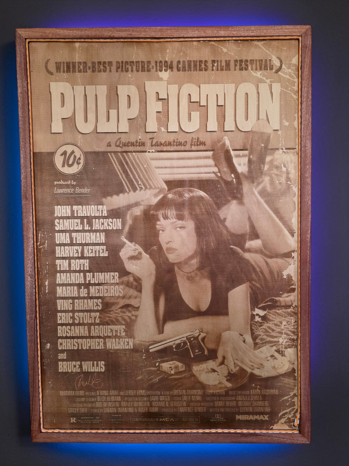Pulp Fiction Movie Poster LED Wall Art | Backlit Wood Sign with RGB Frame | 30x20 Illuminated Classic Film Decor