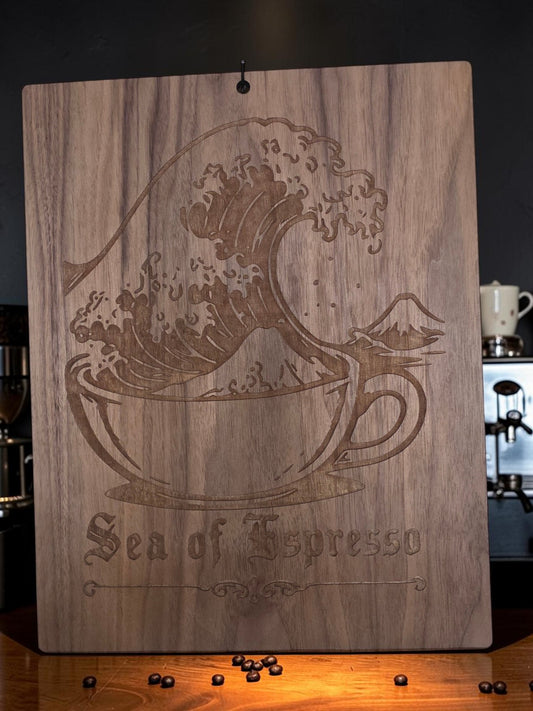 Sea of Espresso – 11" x 17" Engraved Walnut Coffee Wall Art