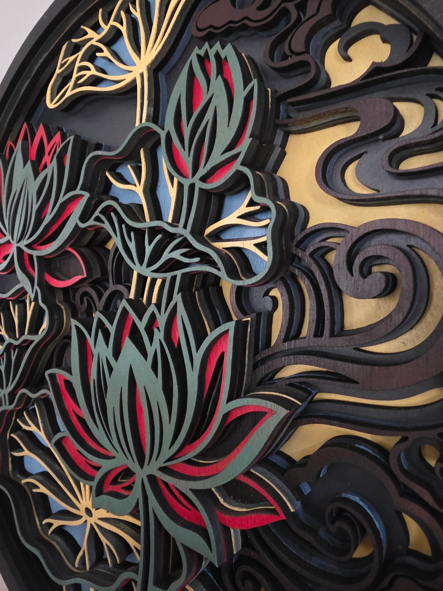 Lotus Flower Mandala Layered Wood Wall Art – 15.26" Diameter