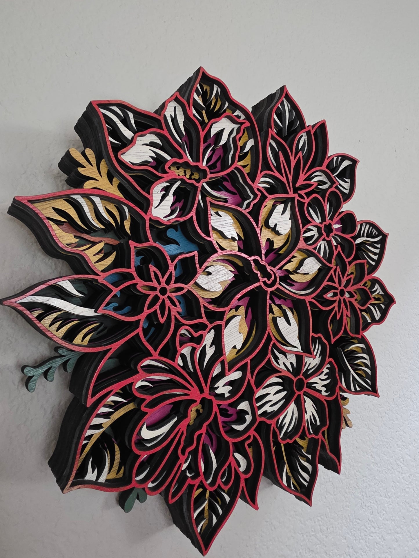 Floral Mandala Layered Wood Wall Art – 12.28" Diameter
