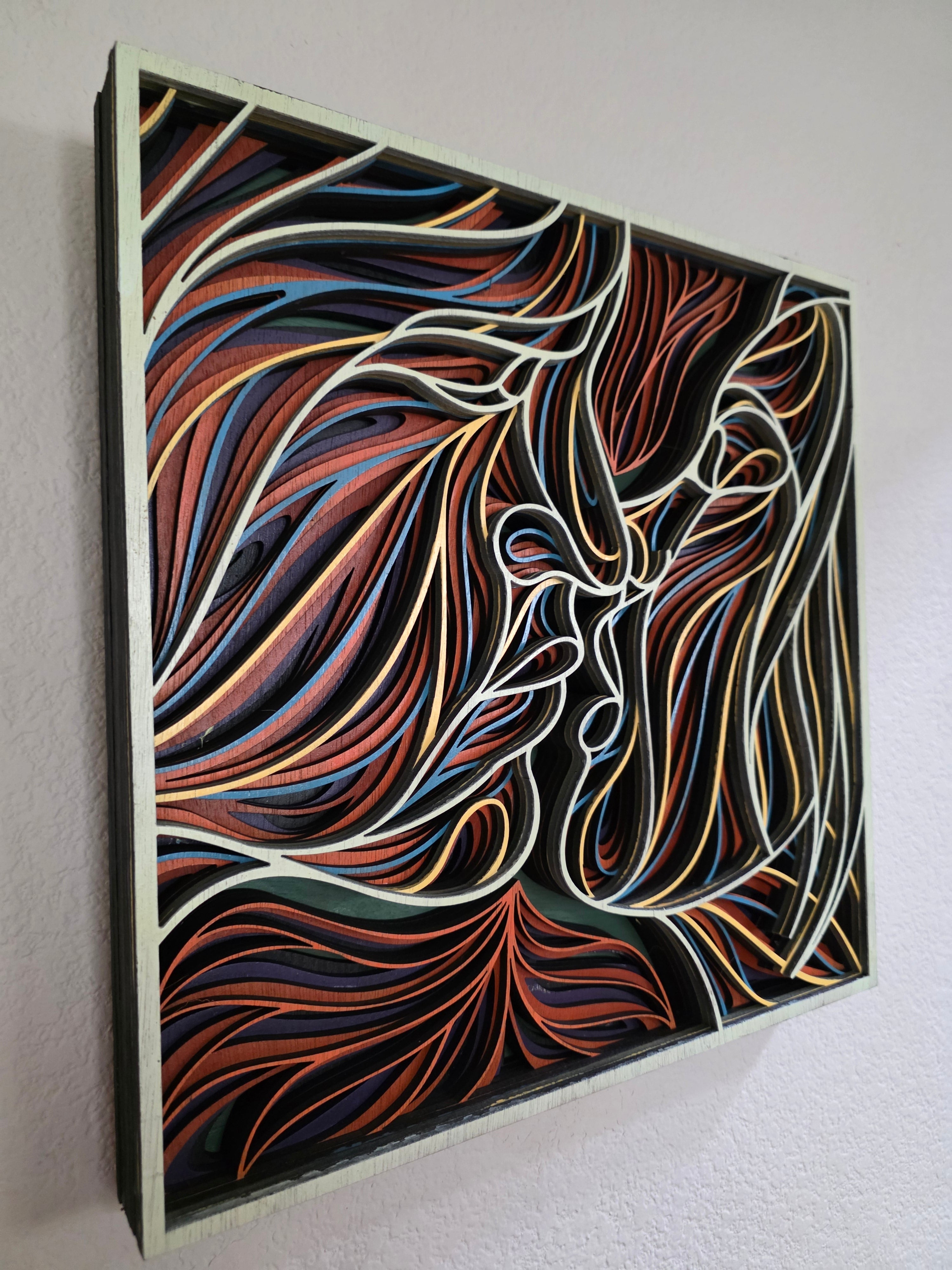 Abstract Lovers Kissing Layered Wood Wall Art – 15.1" × 15.1"