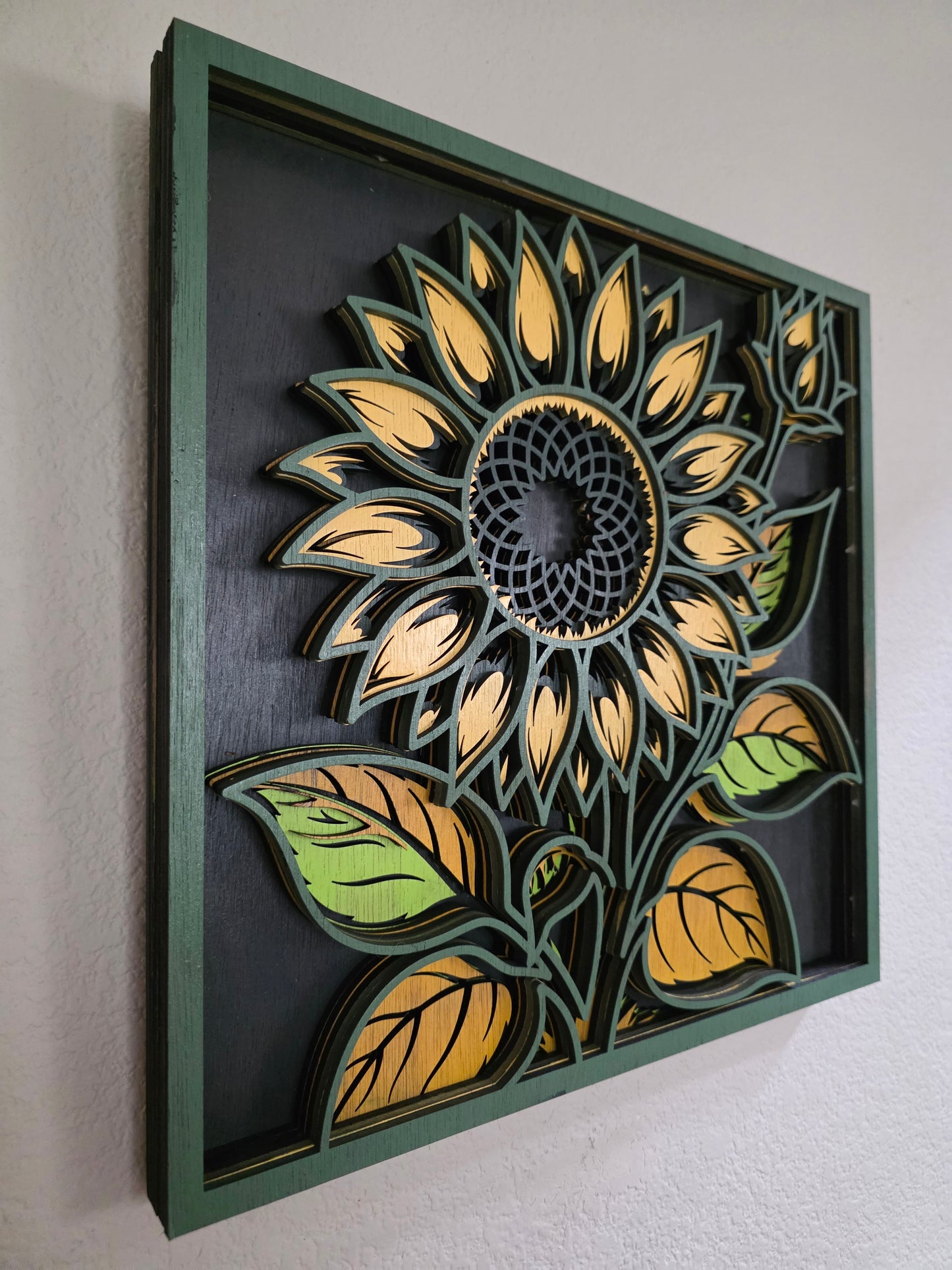 Sunflower Mandala Layered Wood Wall Art – 15.5" × 15.5"