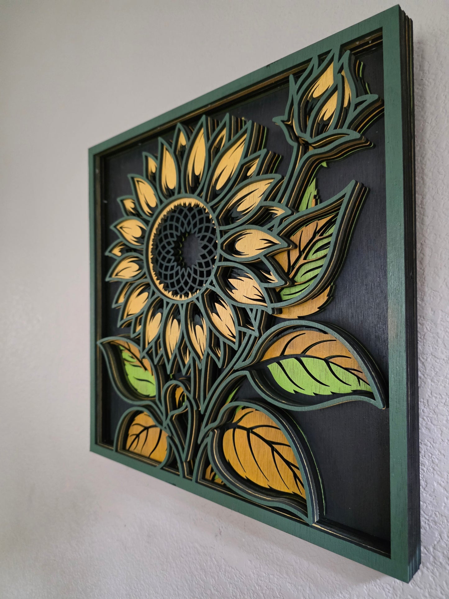 Sunflower Mandala Layered Wood Wall Art – 15.5" × 15.5"