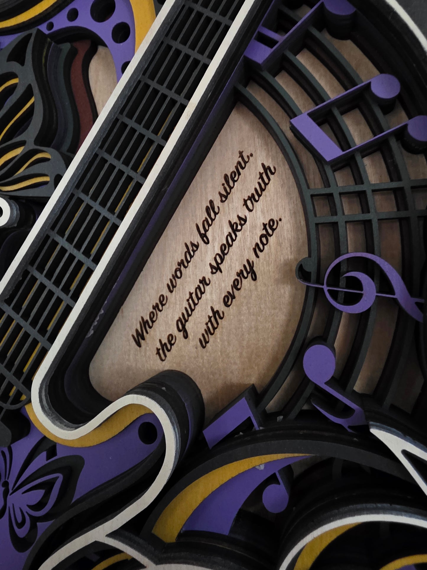 Electric Guitar Mandala Layered Wood Wall Art – 14.04" × 15.53"