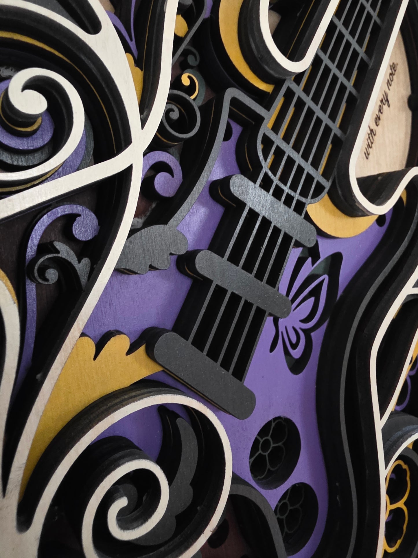 Electric Guitar Mandala Layered Wood Wall Art – 14.04" × 15.53"