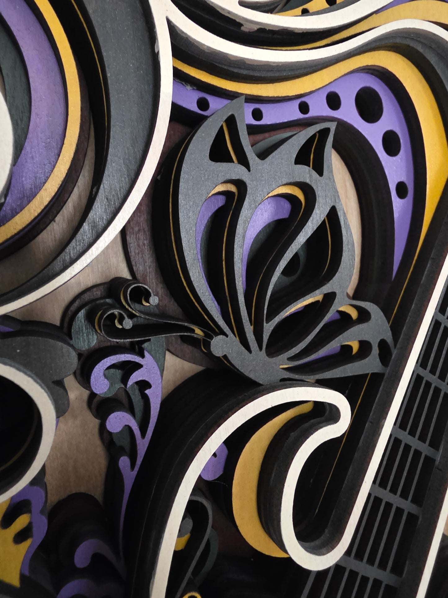 Electric Guitar Mandala Layered Wood Wall Art – 14.04" × 15.53"