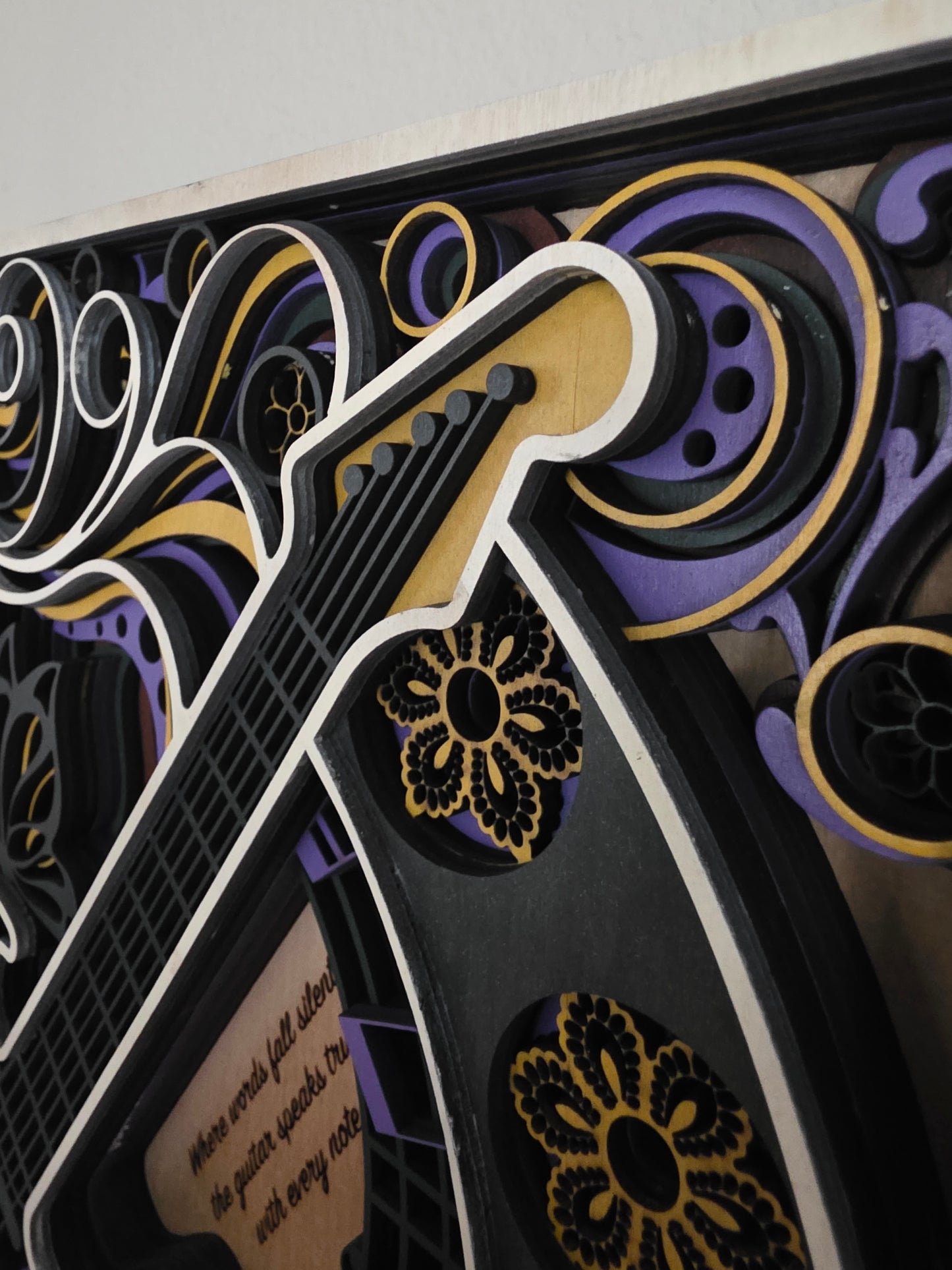 Electric Guitar Mandala Layered Wood Wall Art – 14.04" × 15.53"