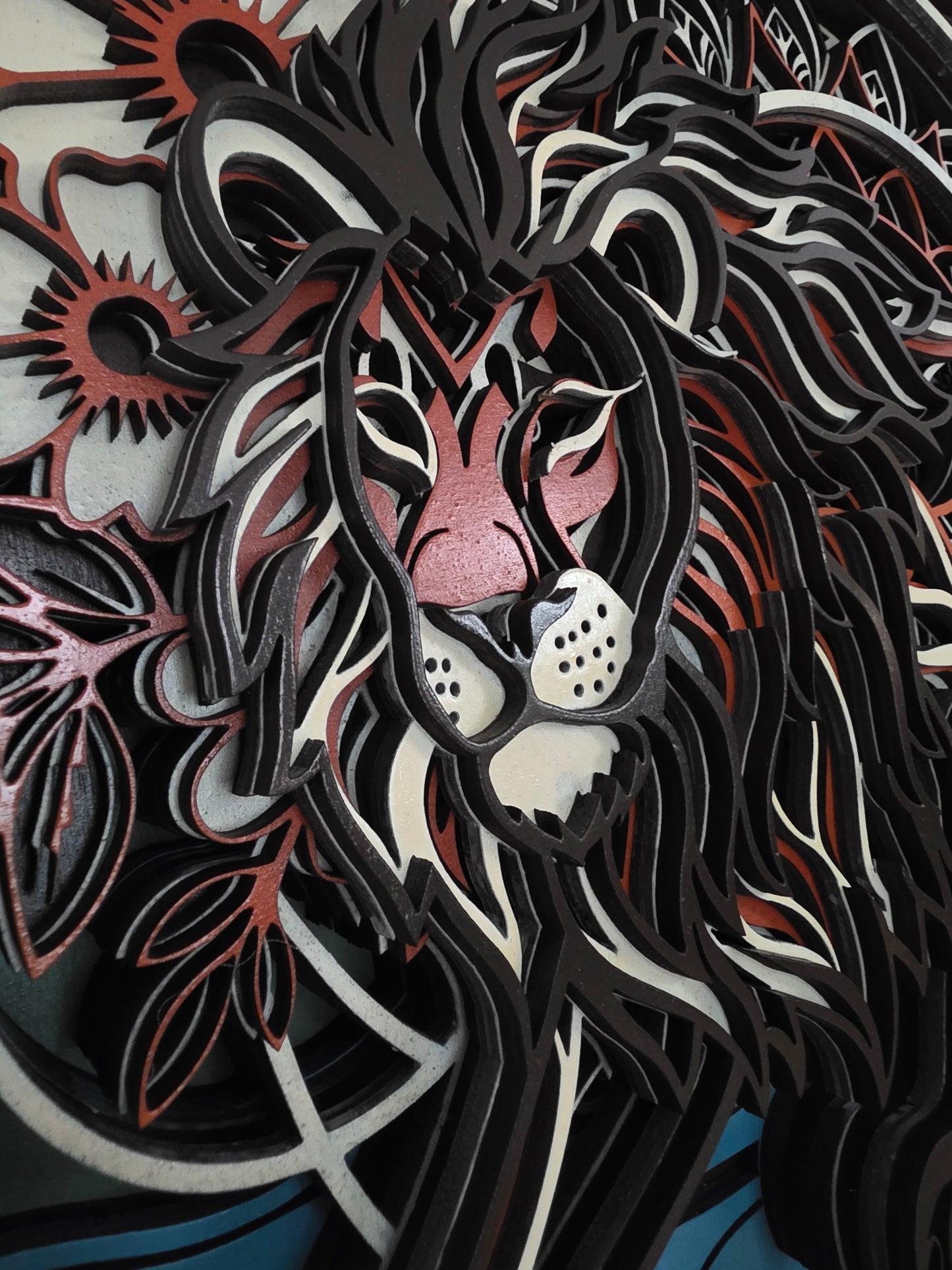 Majestic Lion Mandala Layered Wood Wall Art – 17.35" × 12.62"