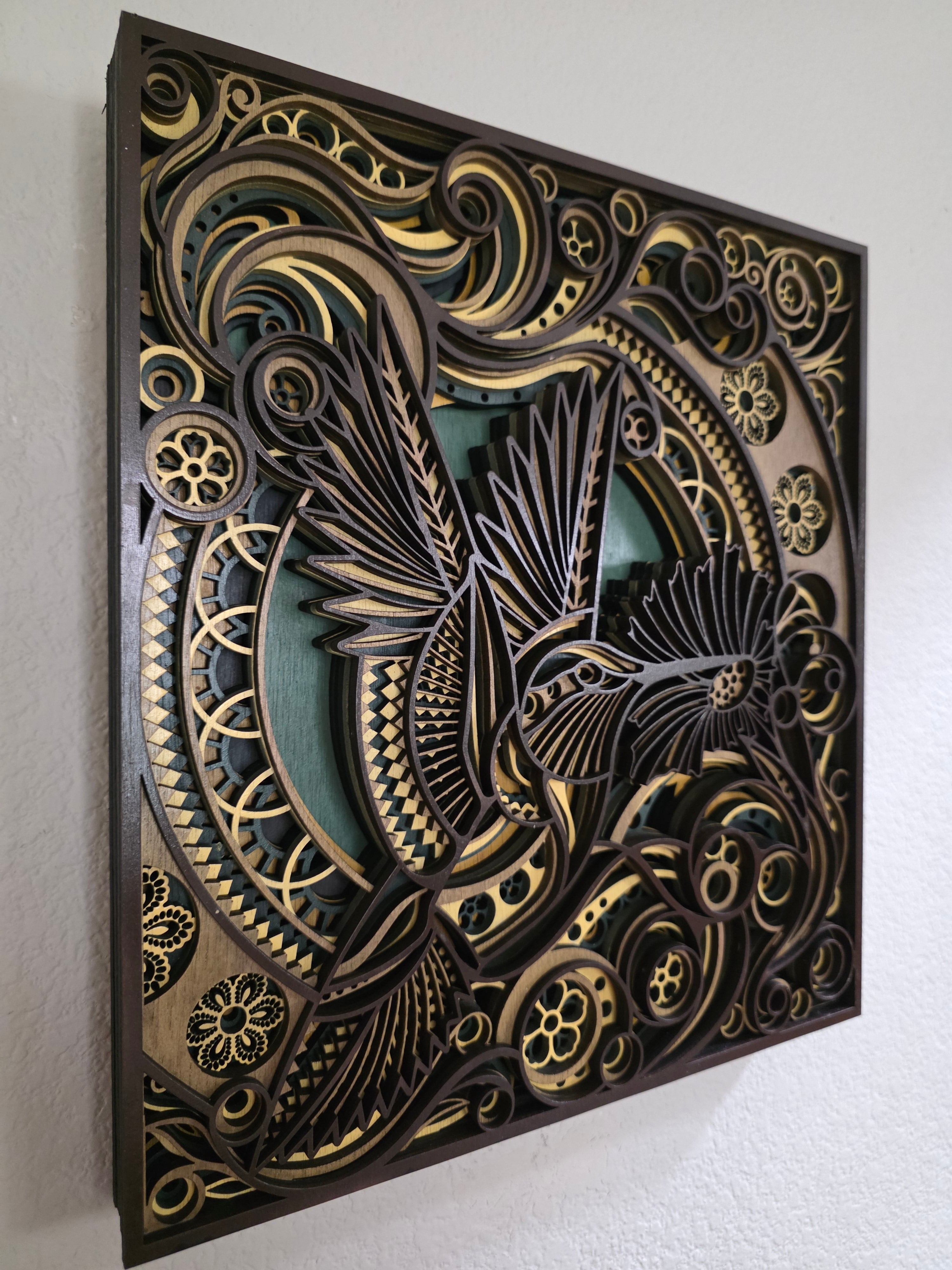 Hummingbird Mandala Layered Wood Wall Art