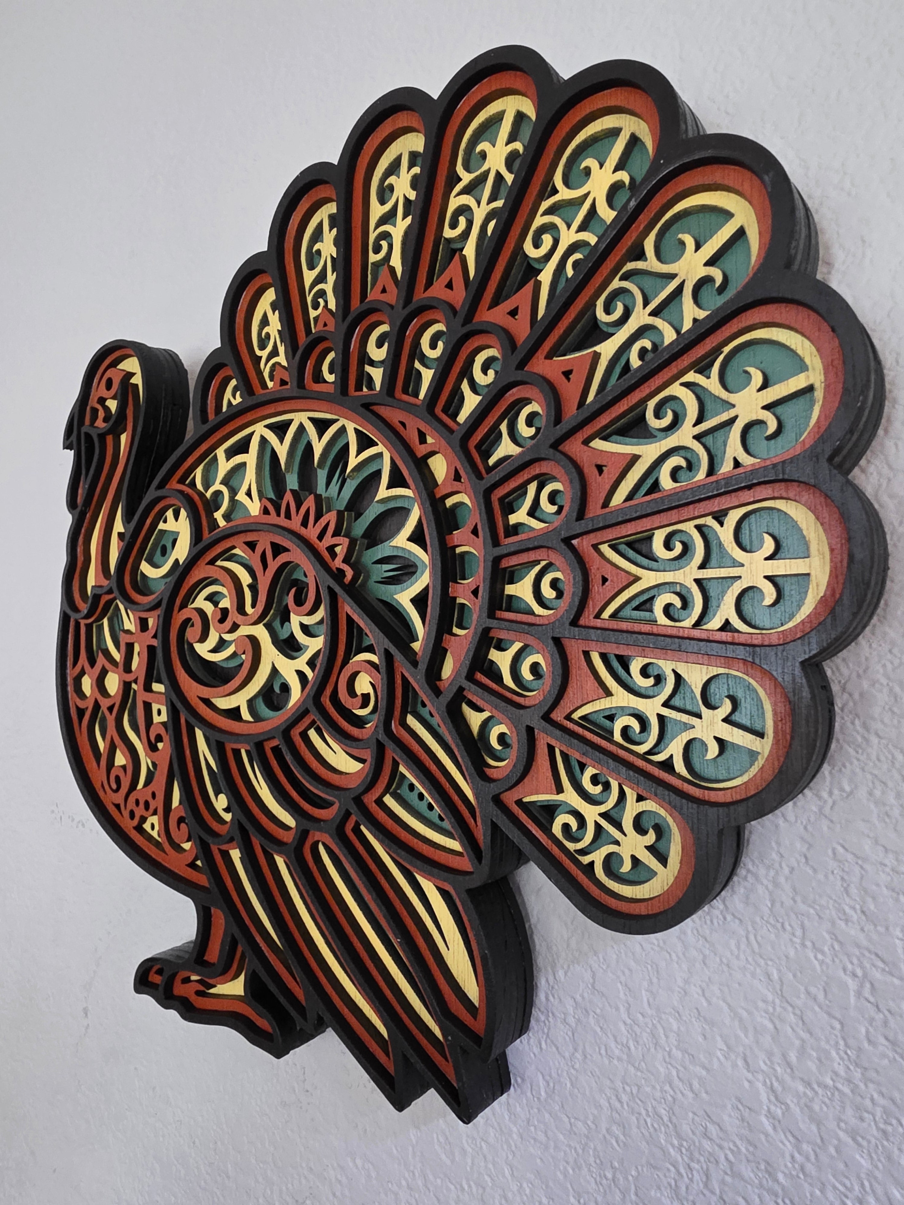 Mandala Turkey Wood Wall Art – Layered Thanksgiving Decor