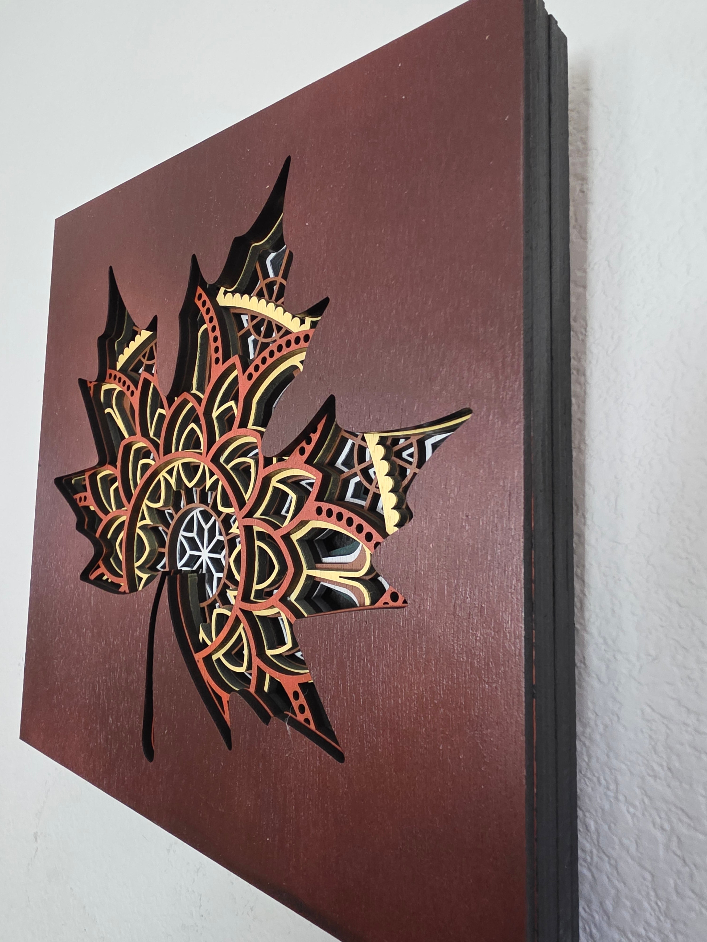 Mandala Maple Leaf Wood Wall Art – Layered Fall Decor