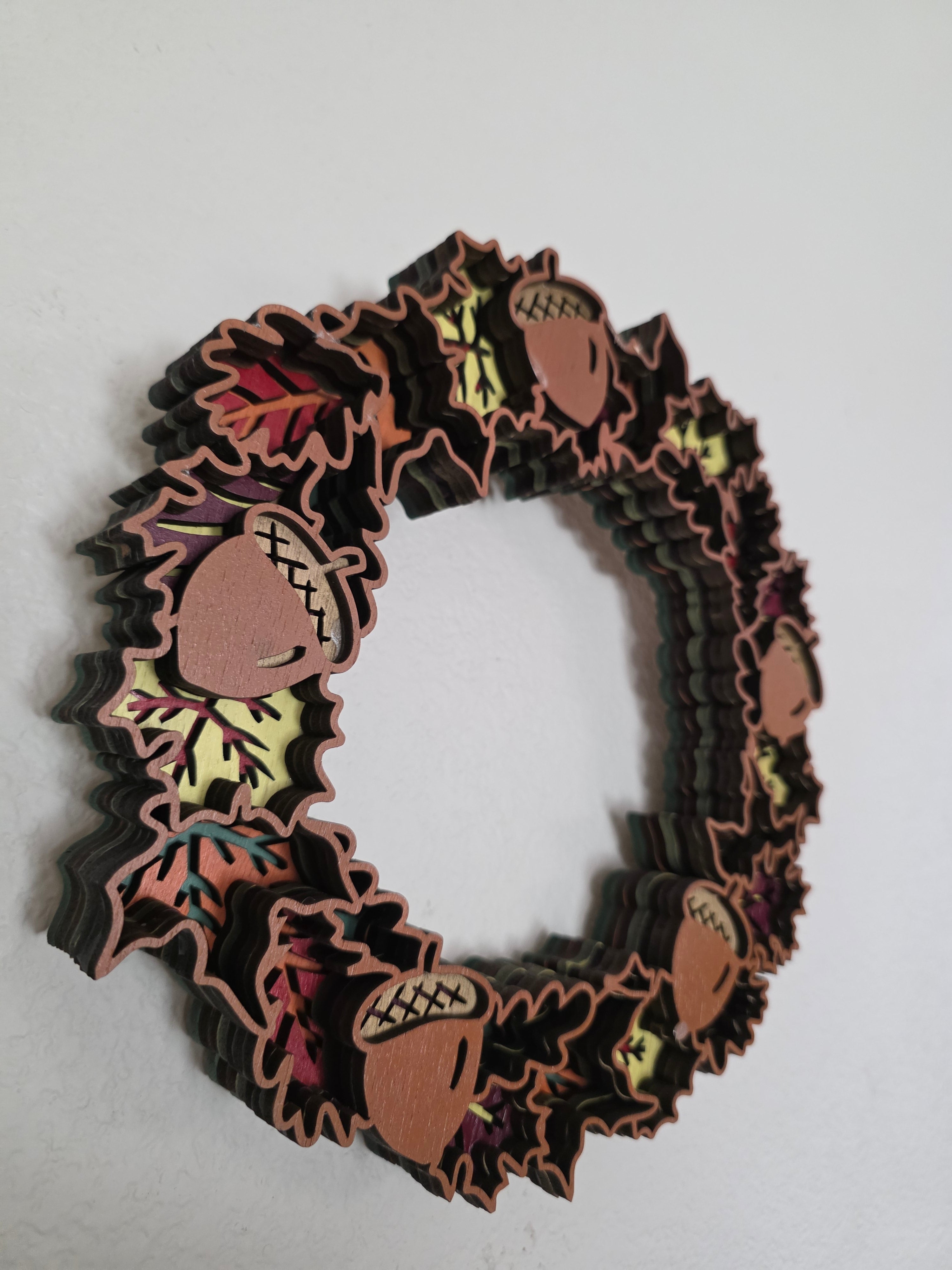 Acorn Leaf Layered Wood Wreath – Fall Door Décor