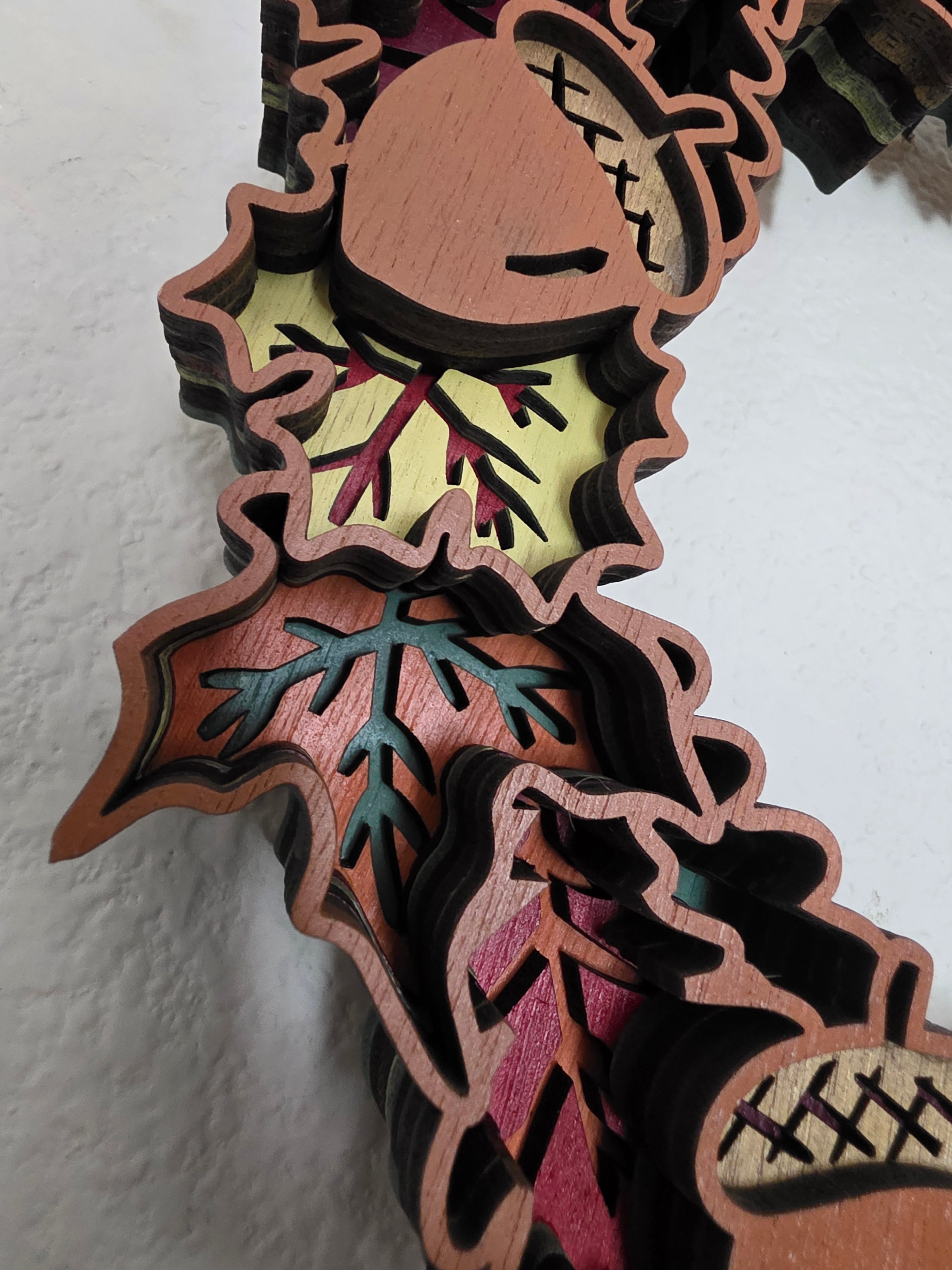 Acorn Leaf Layered Wood Wreath – Fall Door Décor