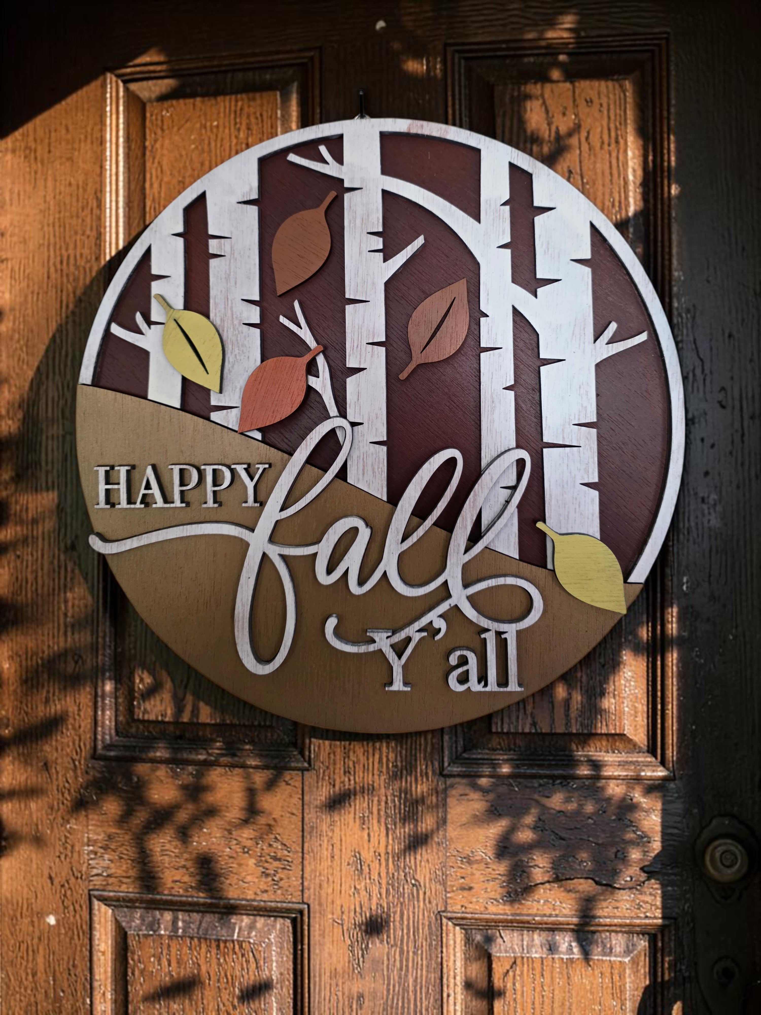 Happy Fall Y'all Birch Tree Wood Sign – Round Fall Décor