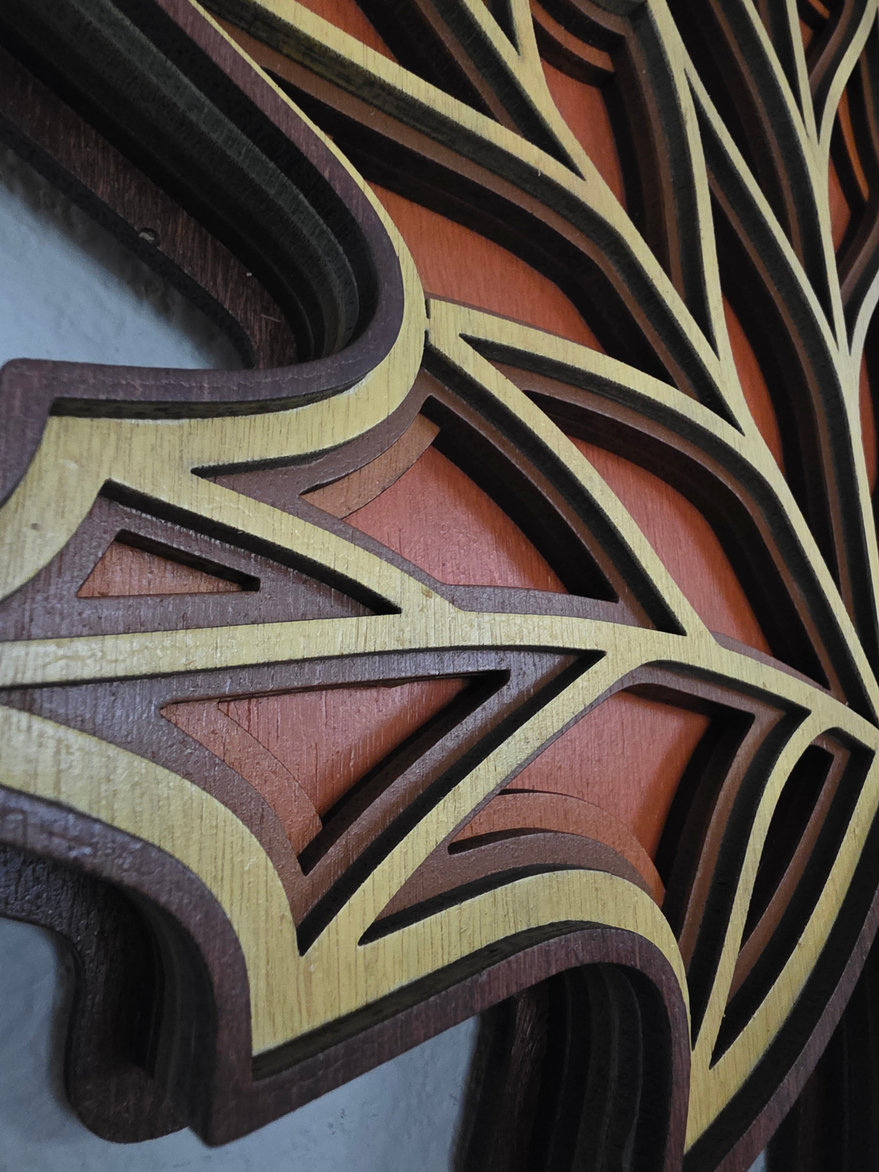 Sunburst Maple Leaf Mandala Layered Wood Wall Art – Fall Décor