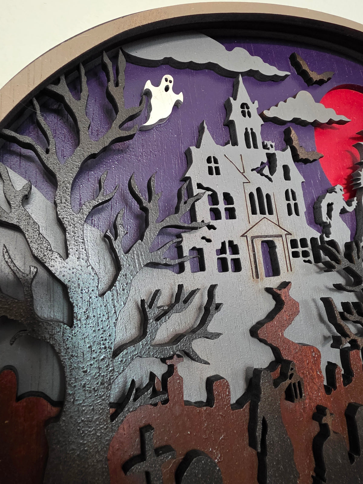 Layered Wooden Skull Halloween Wall Art – Haunted House Gothic Decor