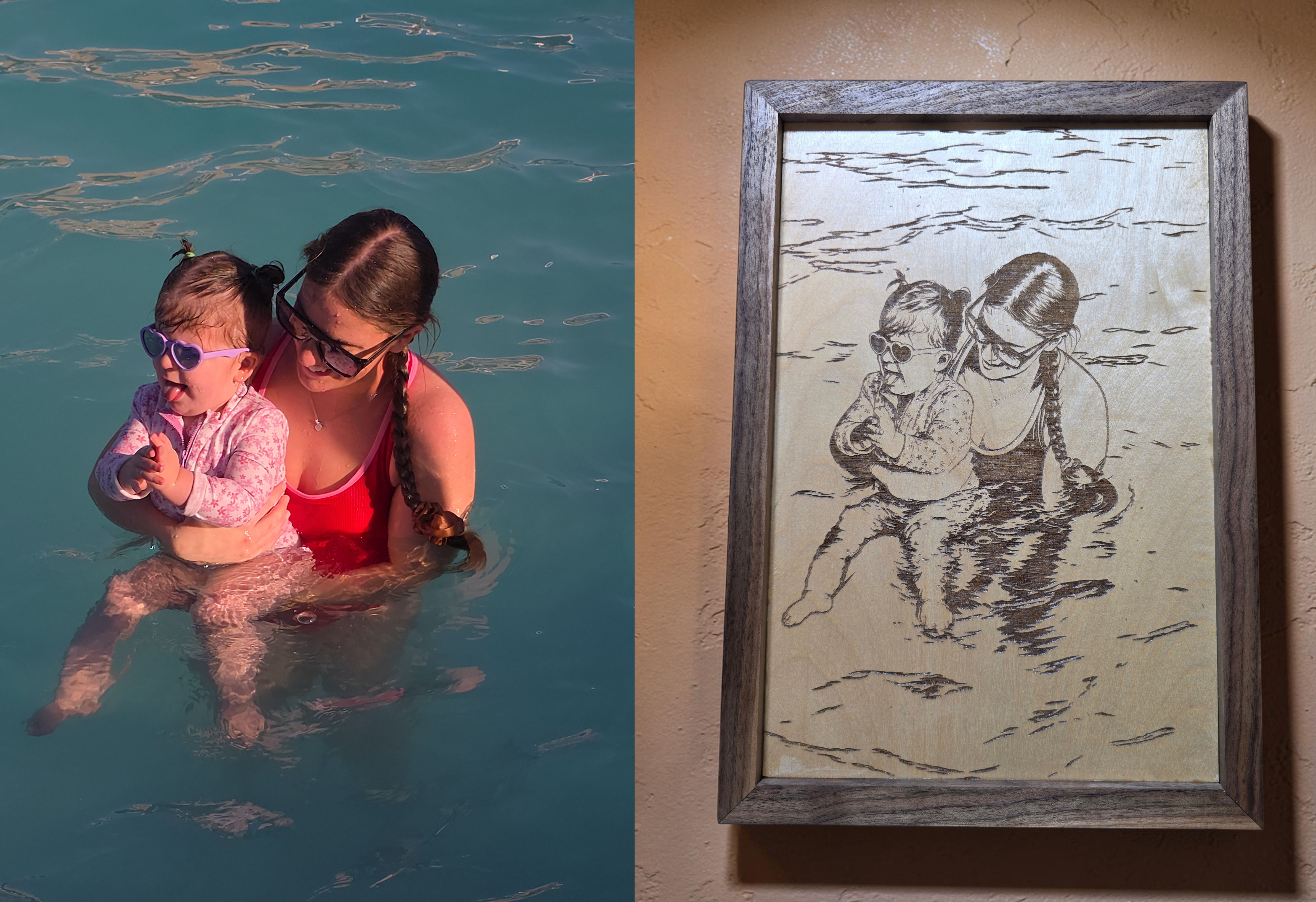 Custom Engraved Photo Portrait on Maple/Birch with Solid Walnut/Mahogany Frame