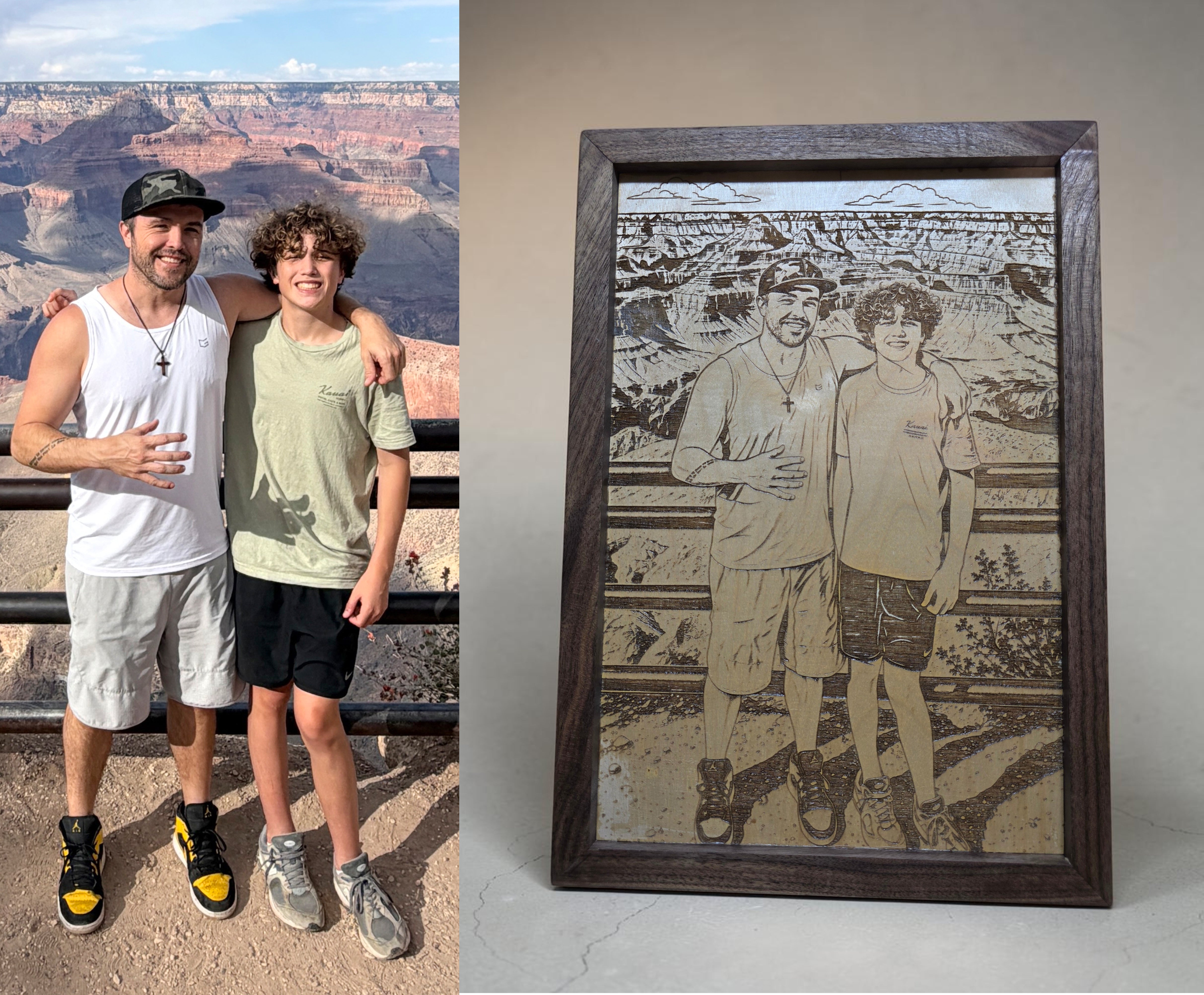 Custom Engraved Photo Portrait on Maple/Birch with Solid Walnut/Mahogany Frame
