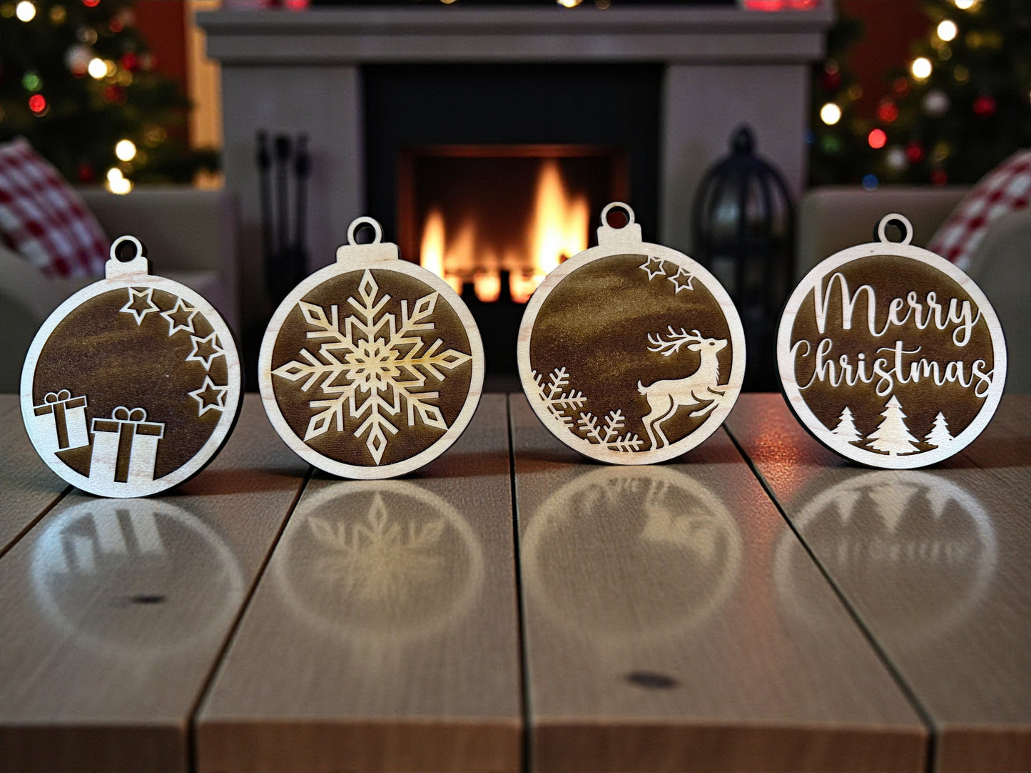 🎄 Holiday Cheer Premium Maple Ornament Set (Set of 4)