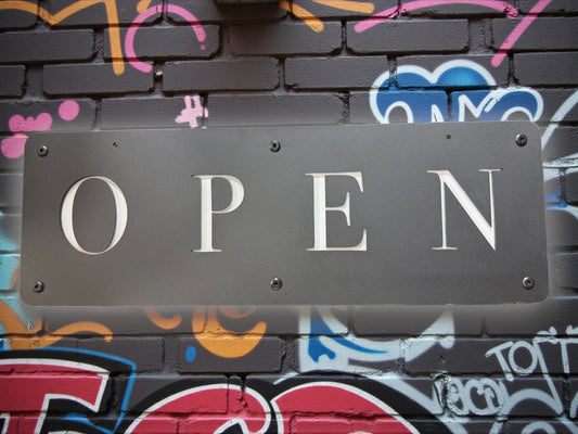 24" x 8" LED OPEN Sign — Edge + Internal Illumination | Warm & RGB Lighting | Matte Black | USB-A Powered