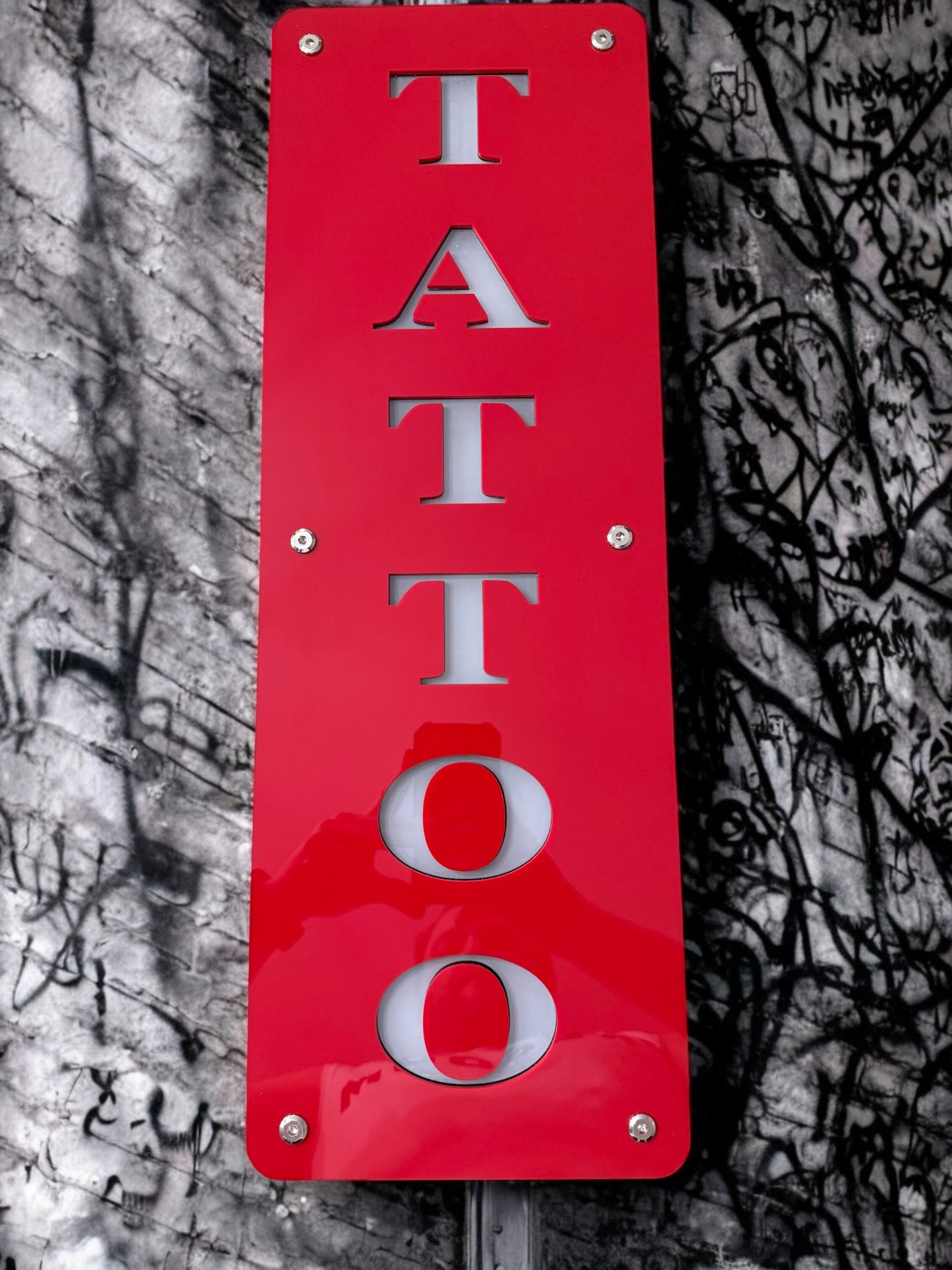 LED Lit Tattoo Sign — 24" x 8" USB Powered | Warm or RGB Lighting | Matte Black, Matte White, Glossy Red, Glossy Blue