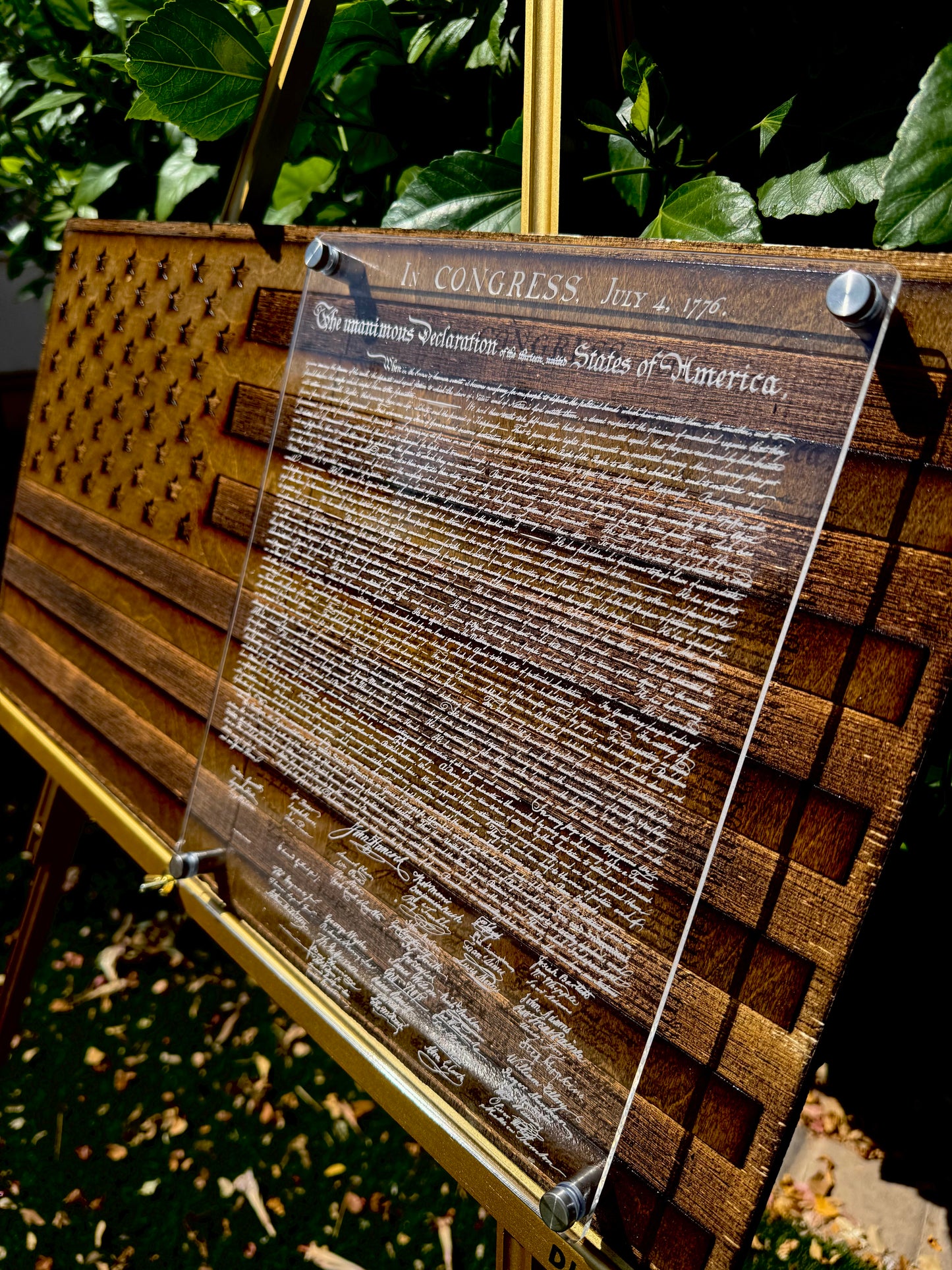 24" Laser-Engraved Birch USA with the Declaration of Independence on 1/4" Acrylic Stand-Off