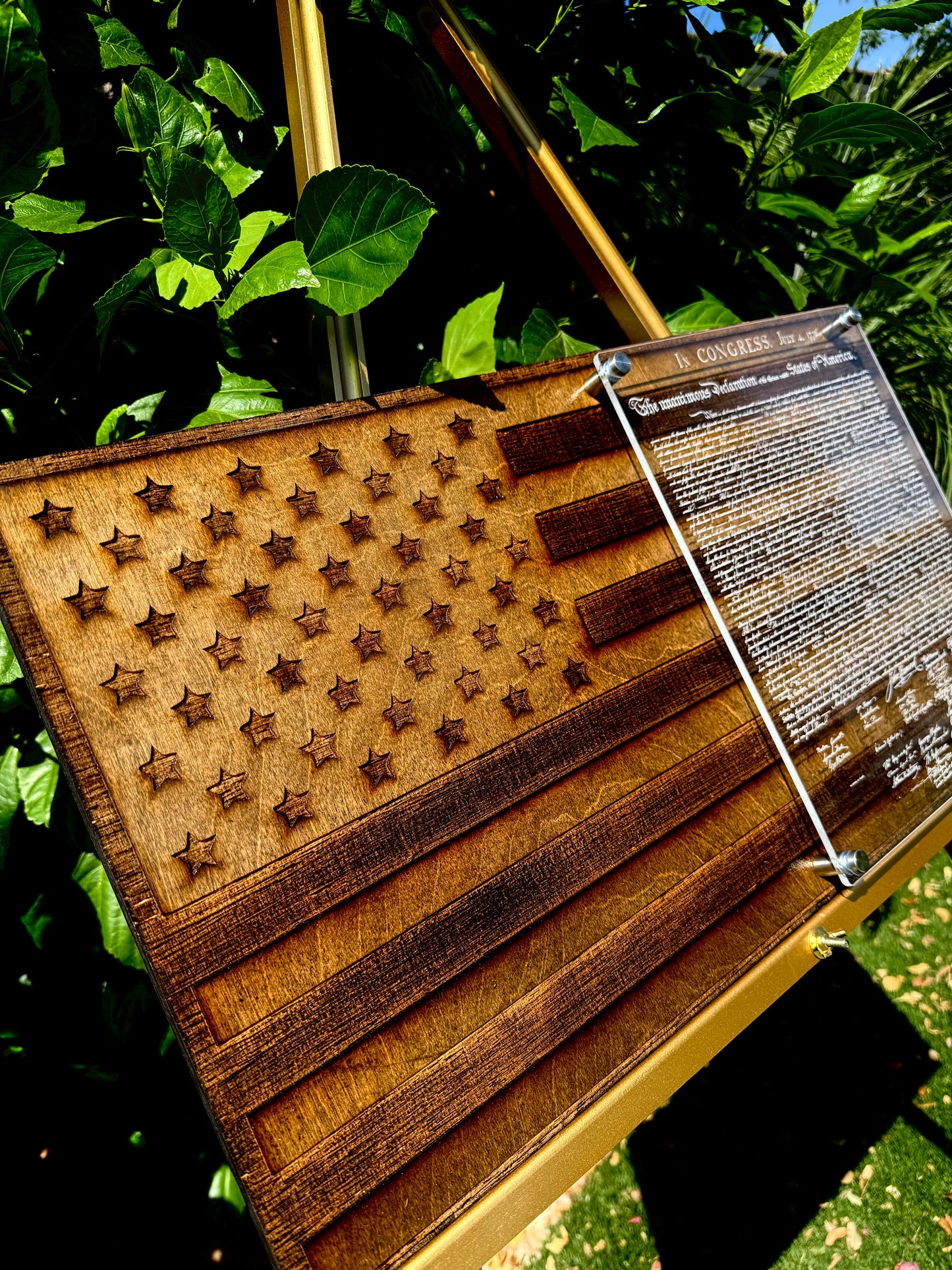 24" Laser-Engraved Birch USA with the Declaration of Independence on 1/4" Acrylic Stand-Off