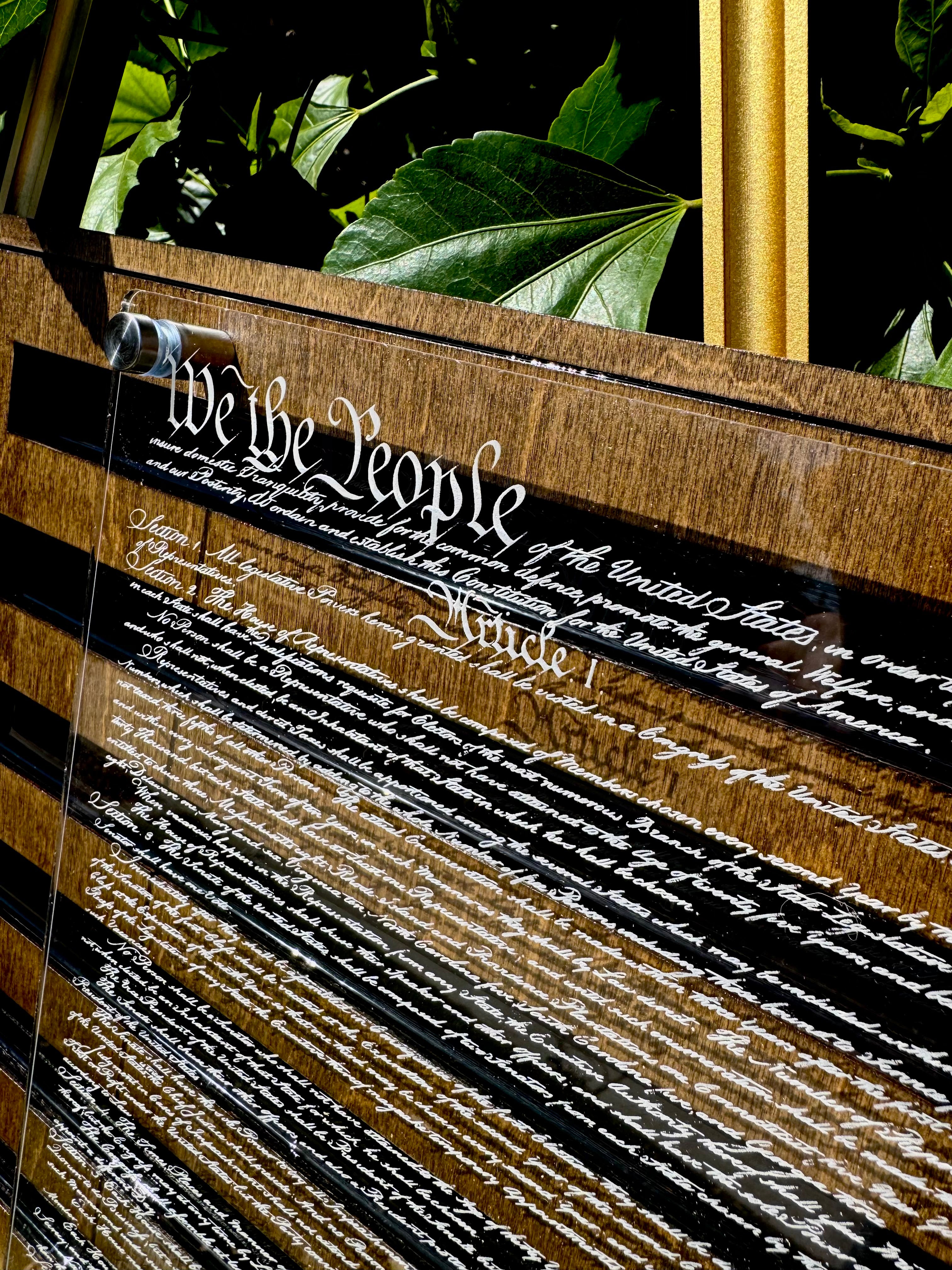 24" Laser-Engraved Birch USA with Black Epoxy Inlay & Constitution Preamble on Acrylic