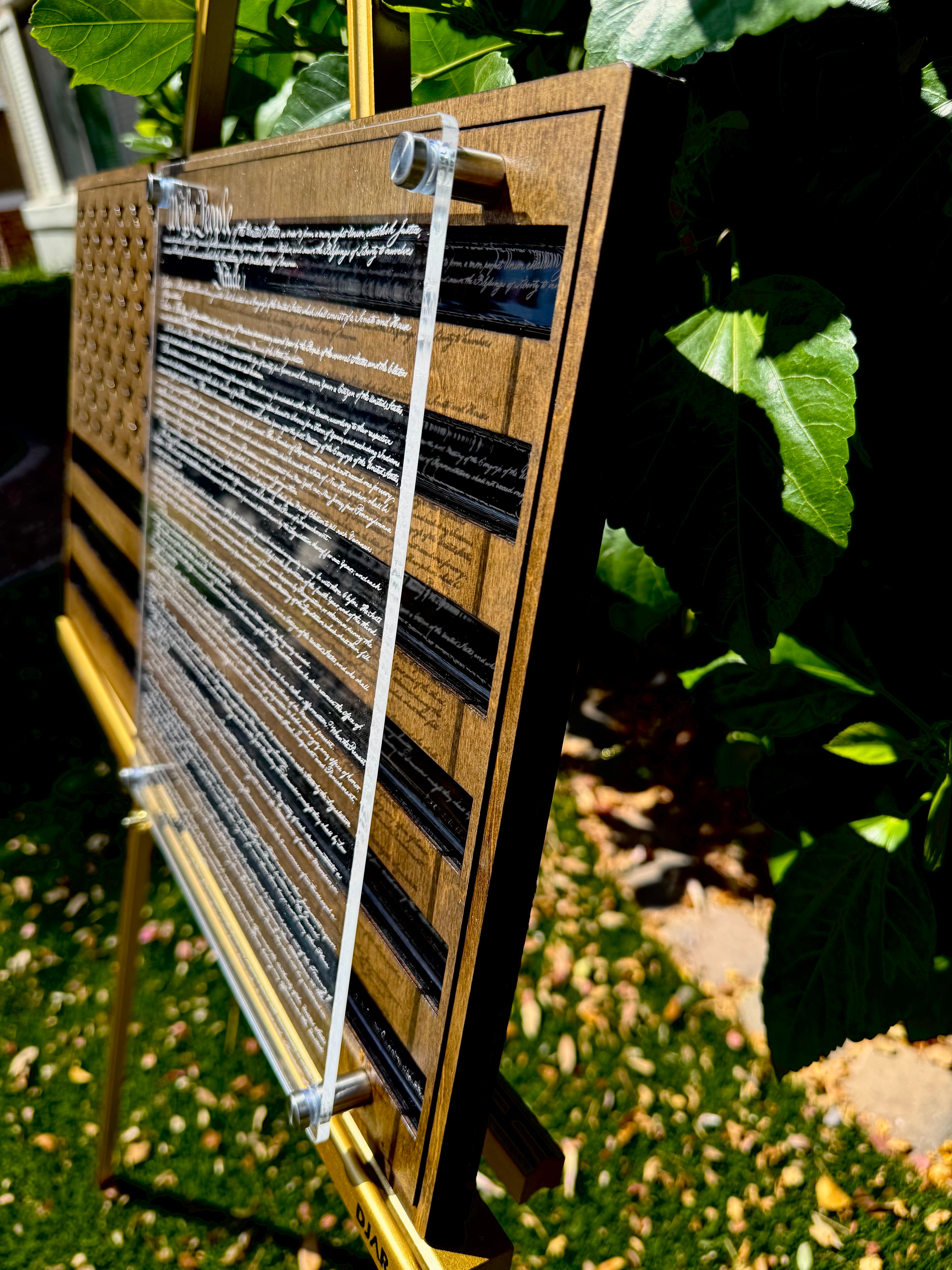 24" Laser-Engraved Birch USA with Black Epoxy Inlay & Constitution Preamble on Acrylic