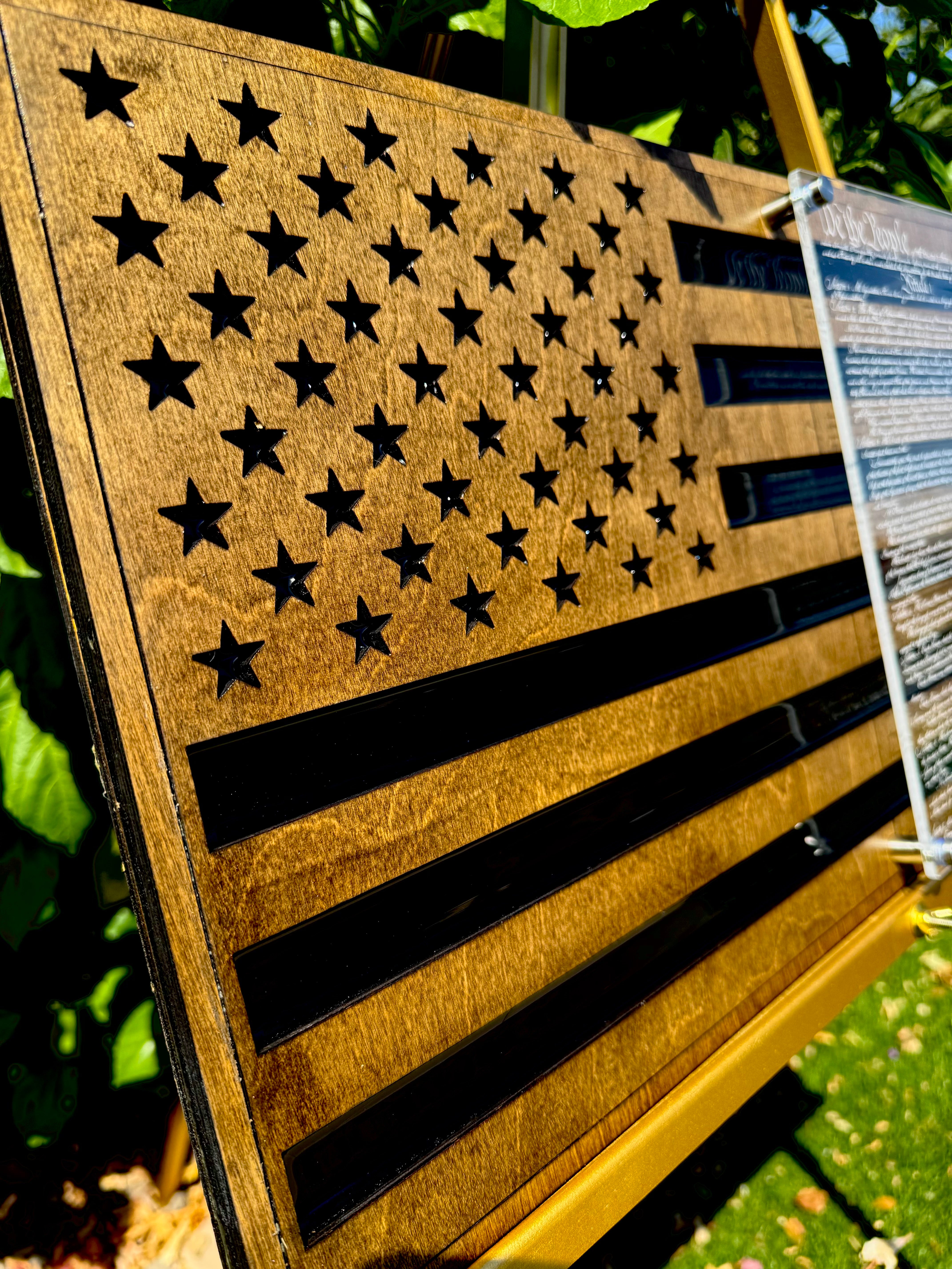 24" Laser-Engraved Birch USA with Black Epoxy Inlay & Constitution Preamble on Acrylic