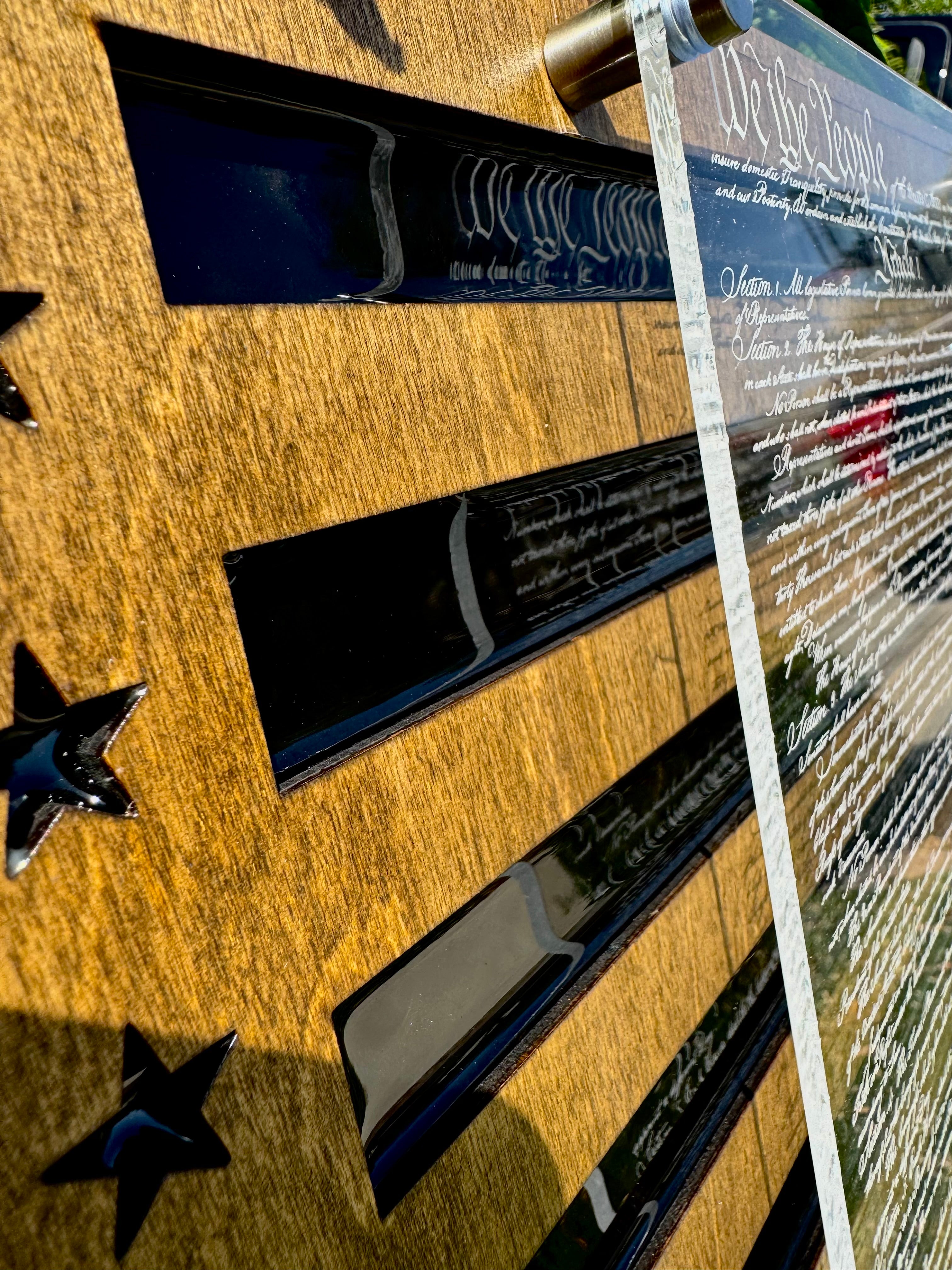24" Laser-Engraved Birch USA with Black Epoxy Inlay & Constitution Preamble on Acrylic